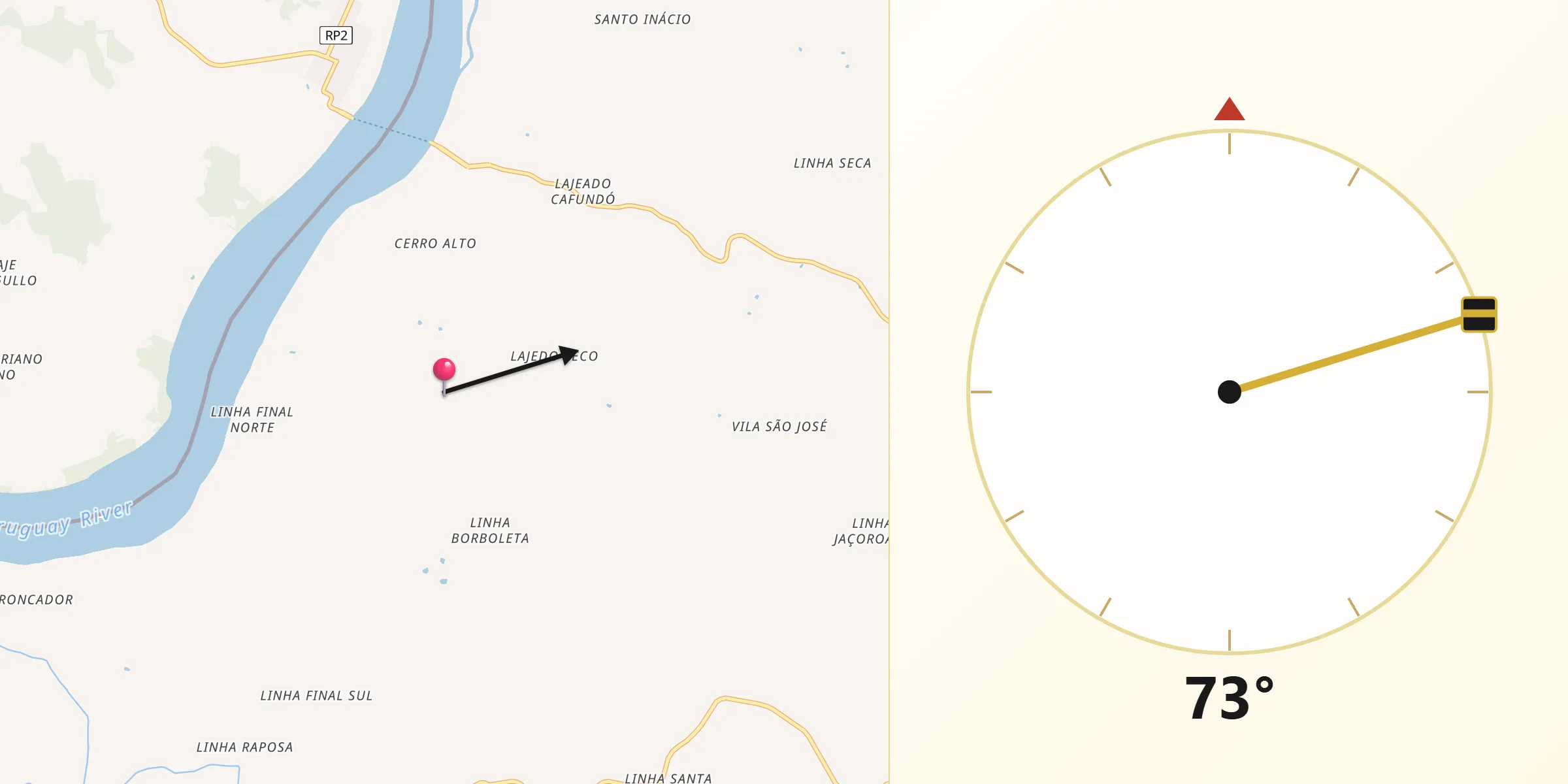 Direção da Qibla a partir de Porto Vera Cruz
