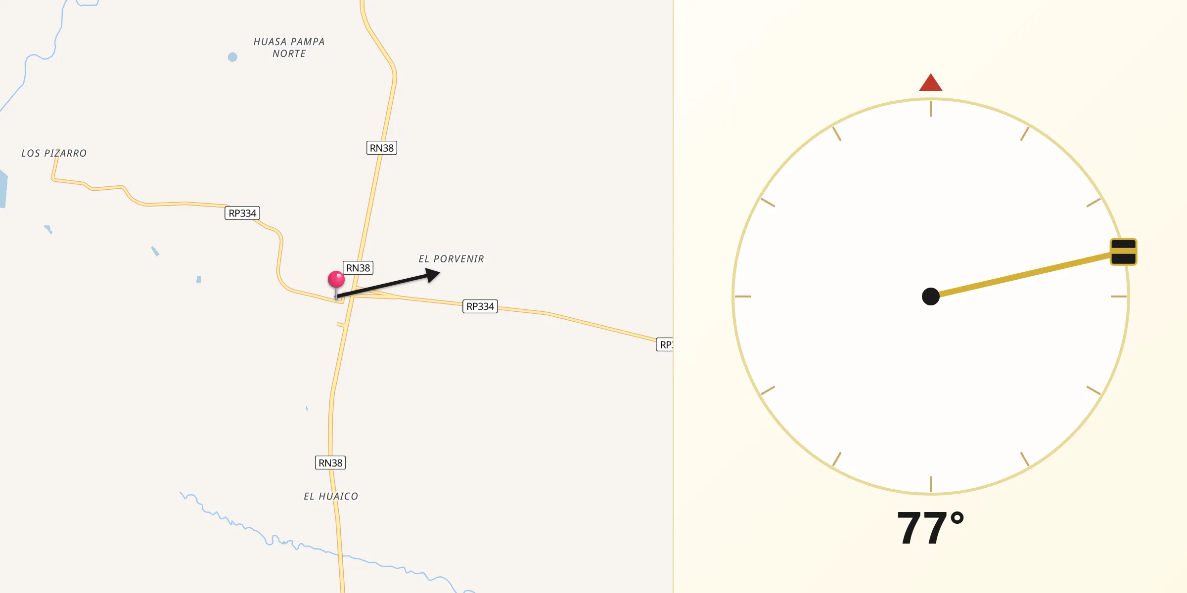 Dirección de la Qibla desde La Cocha
