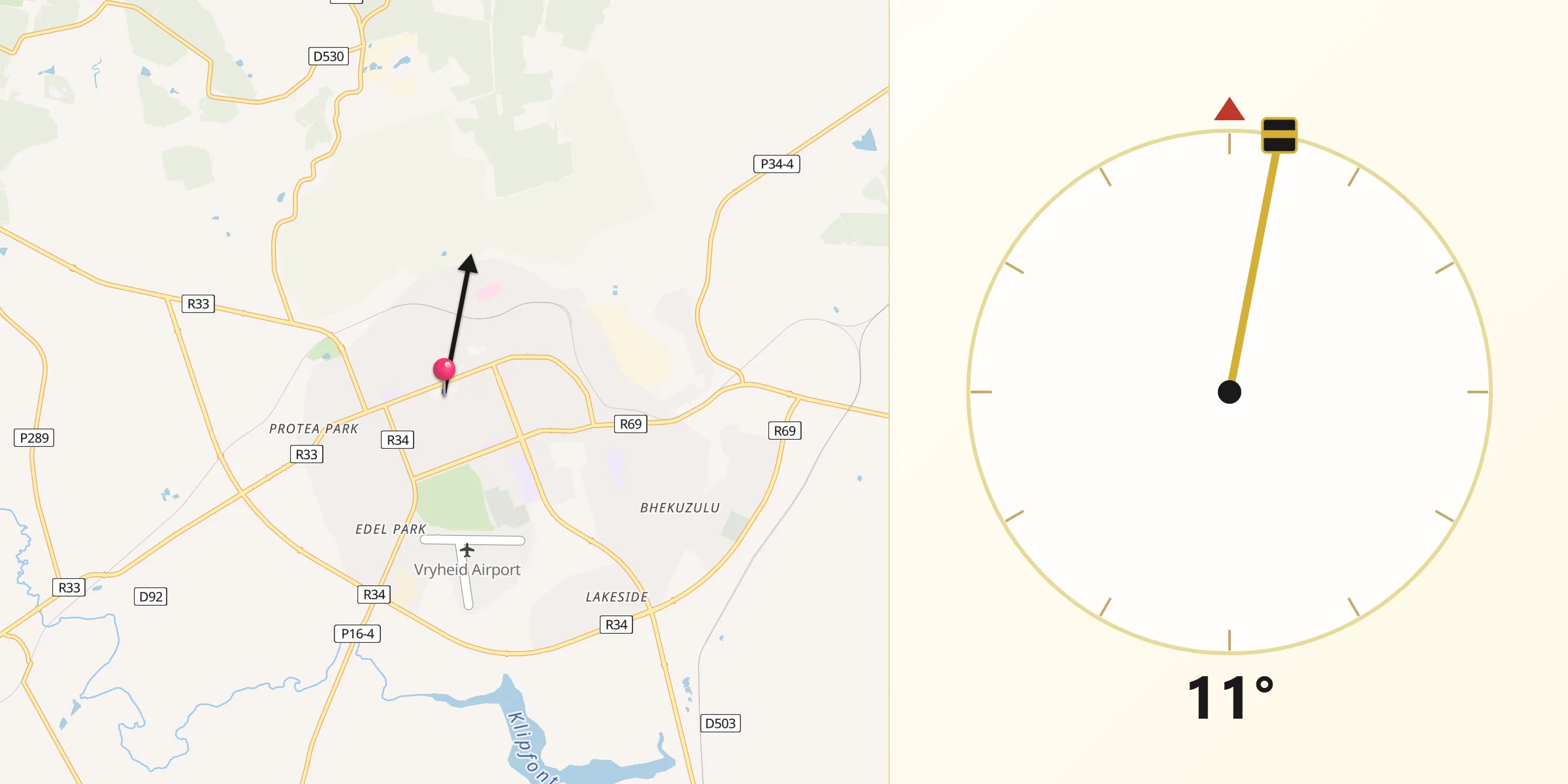 Qibla Direction from Vryheid