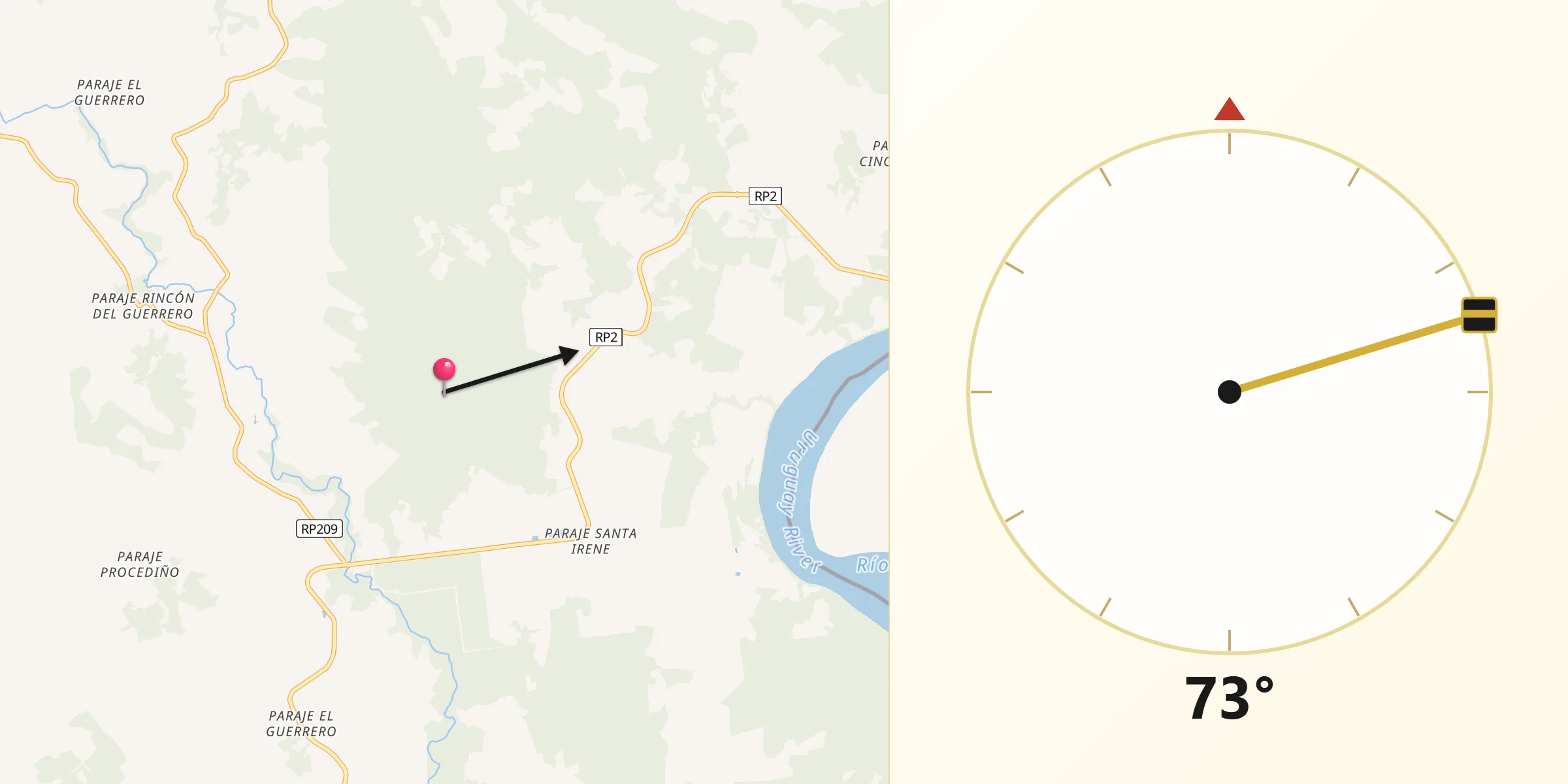 Dirección de la Qibla desde Departamento de San Javier