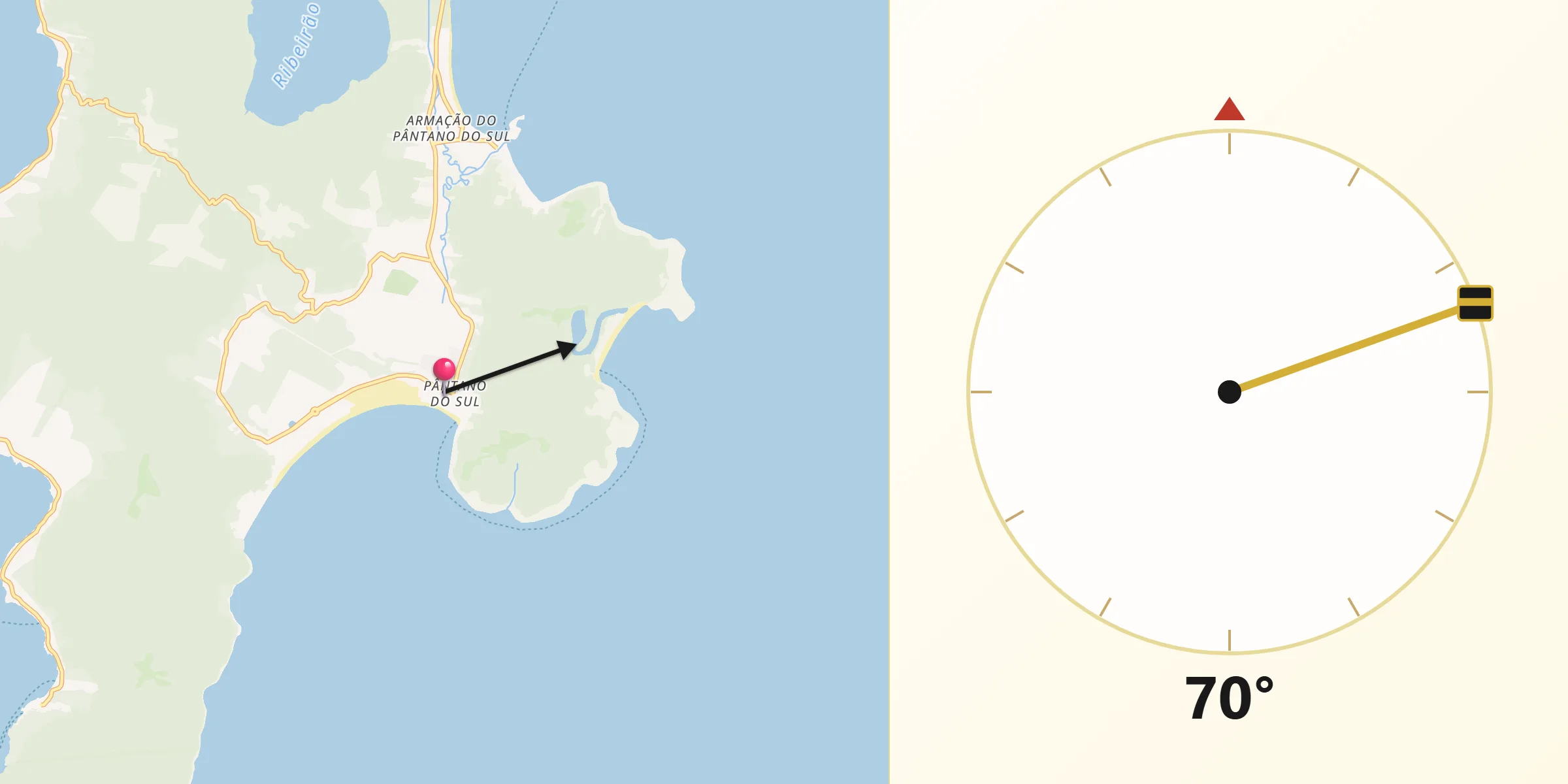 Direção da Qibla a partir de Pantano do Sul