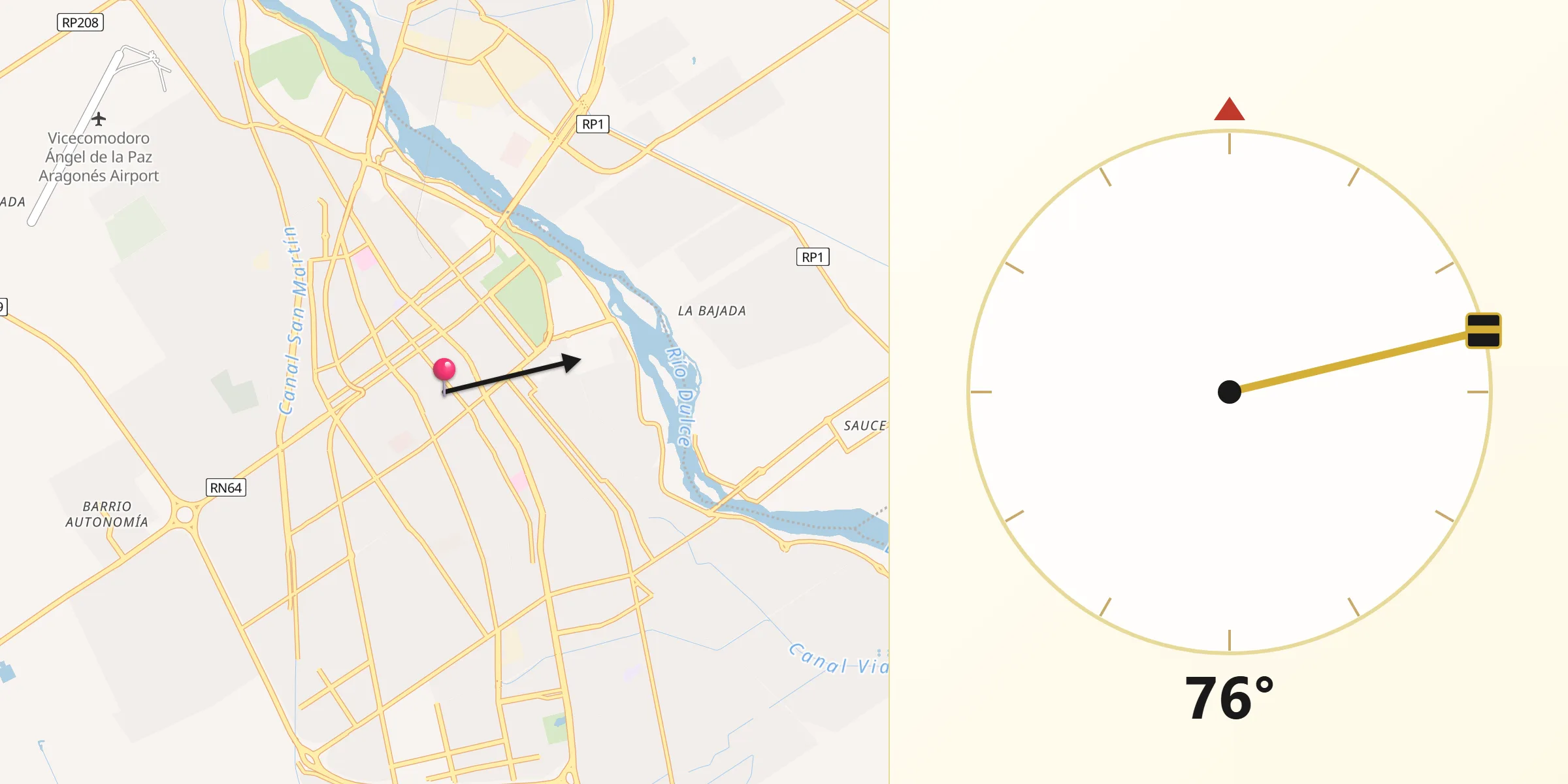 Dirección de la Qibla desde Ciudad de Santiago del Estero