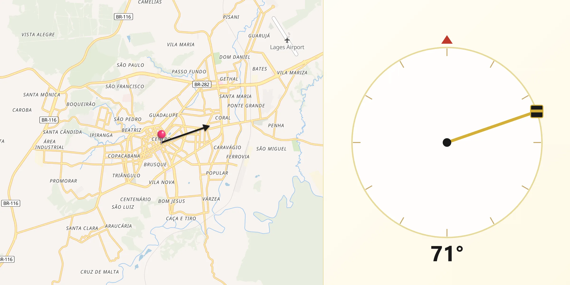 Direção da Qibla a partir de Lages