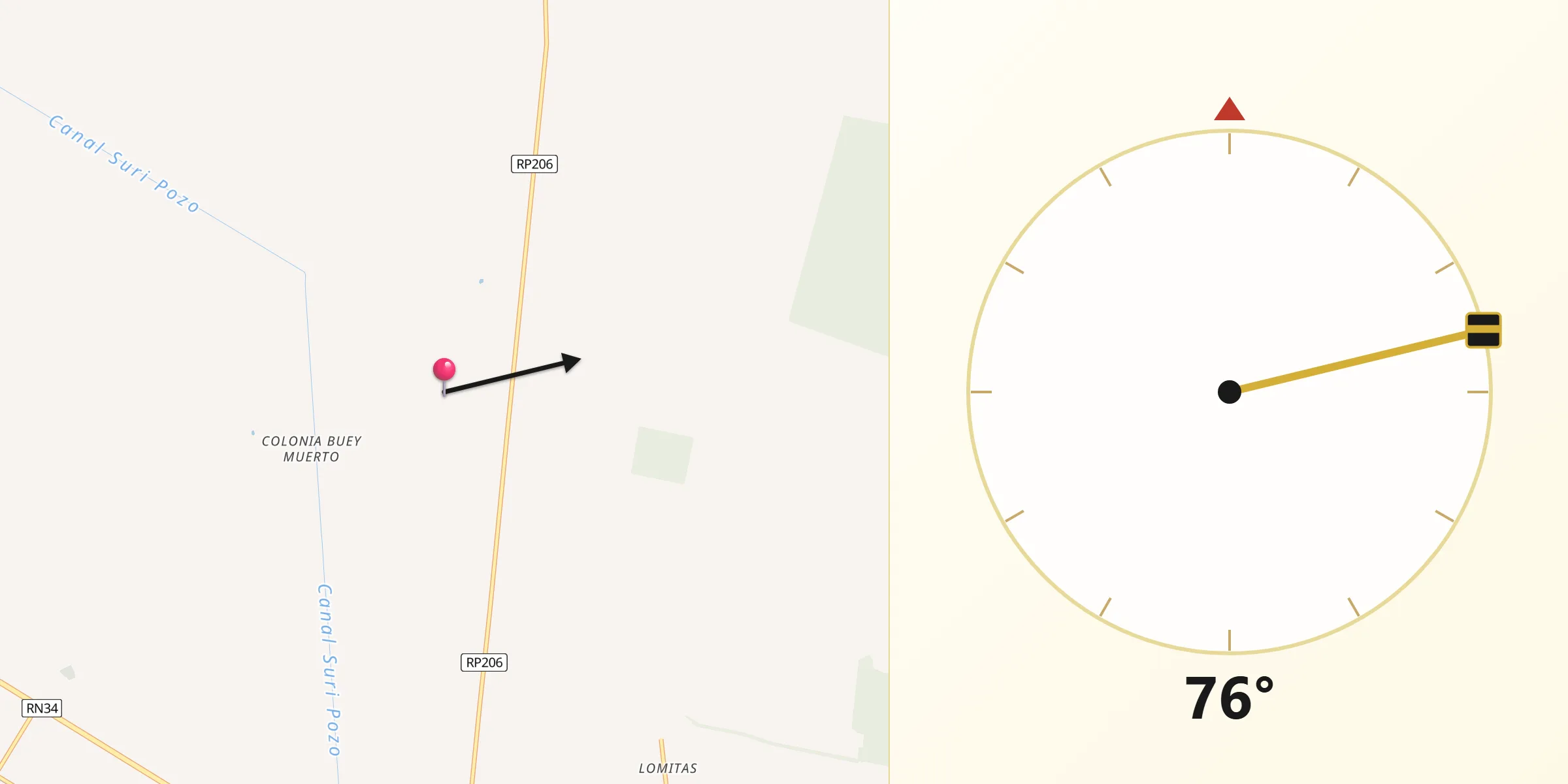 Dirección de la Qibla desde Departamento de Robles