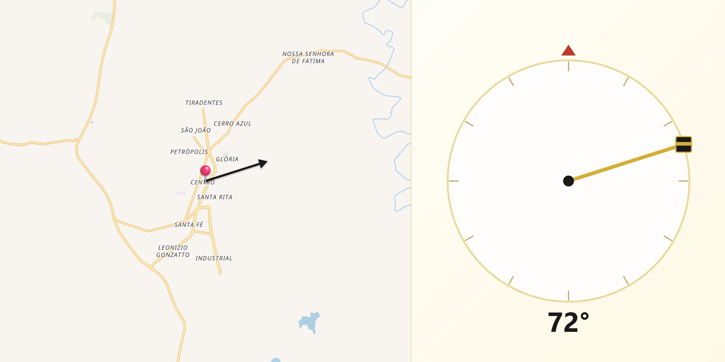 Direção da Qibla a partir de Santo Augusto