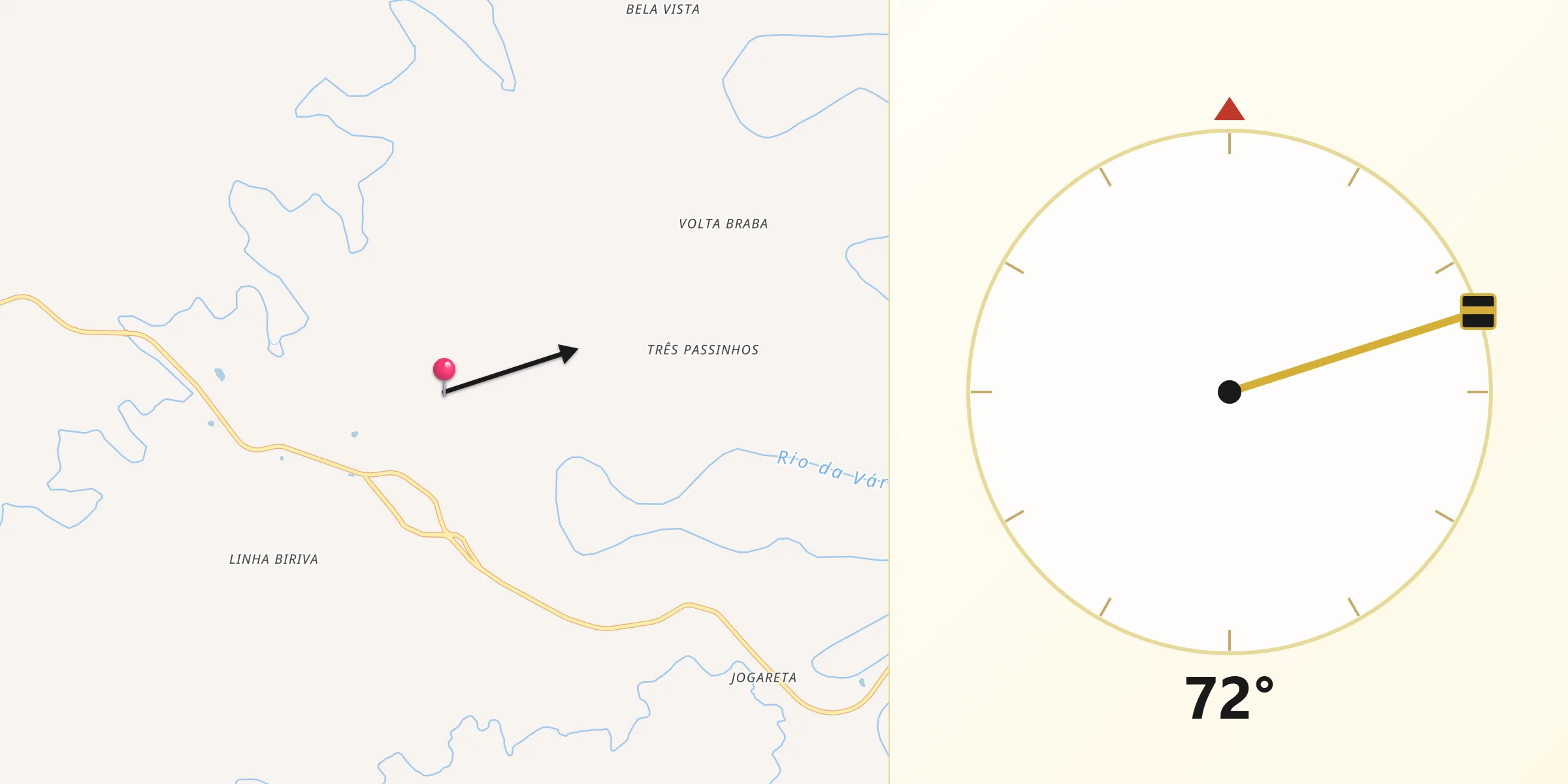 Direção da Qibla a partir de Novo Barreiro