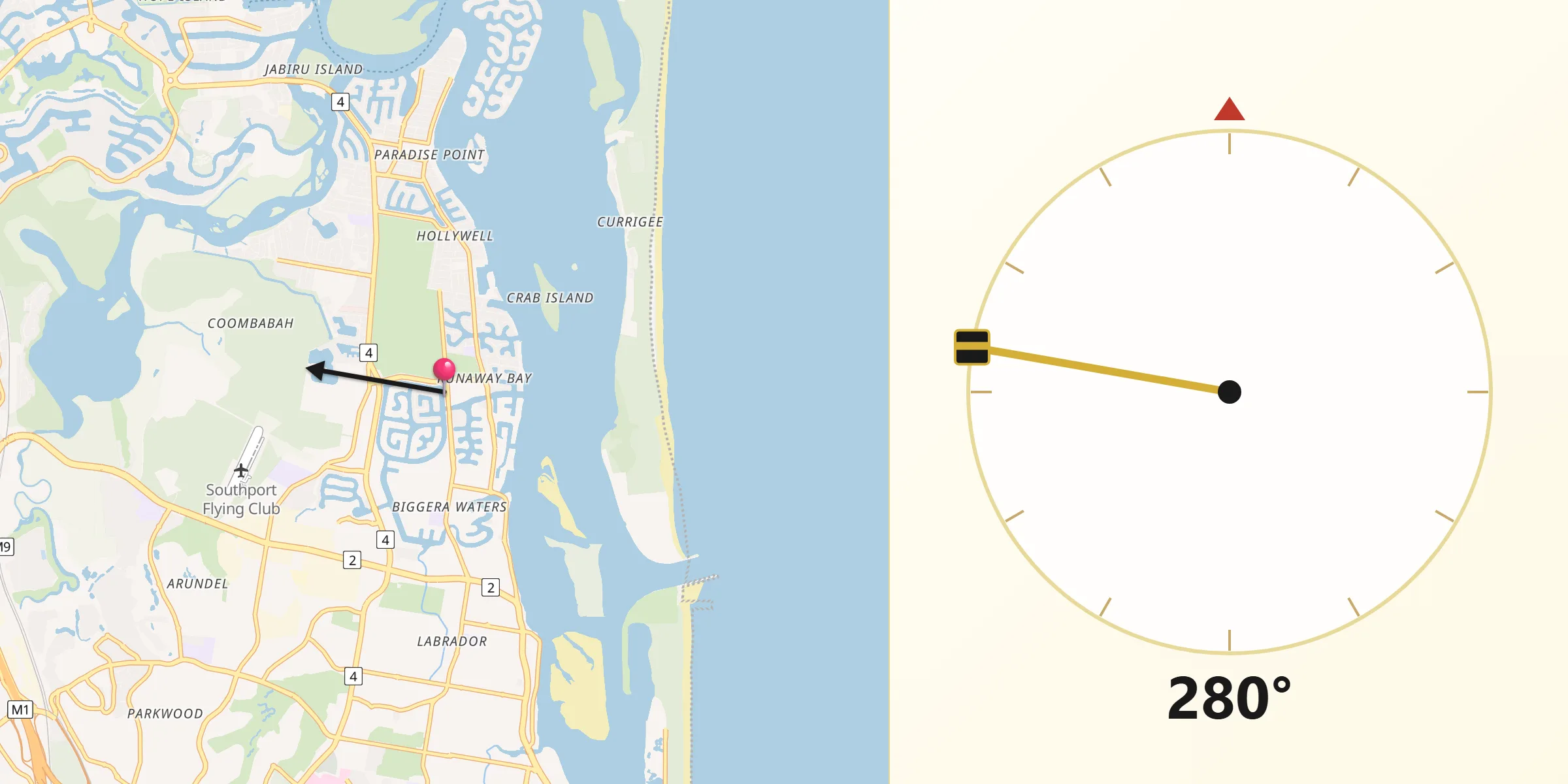 Qibla Direction from Runaway Bay