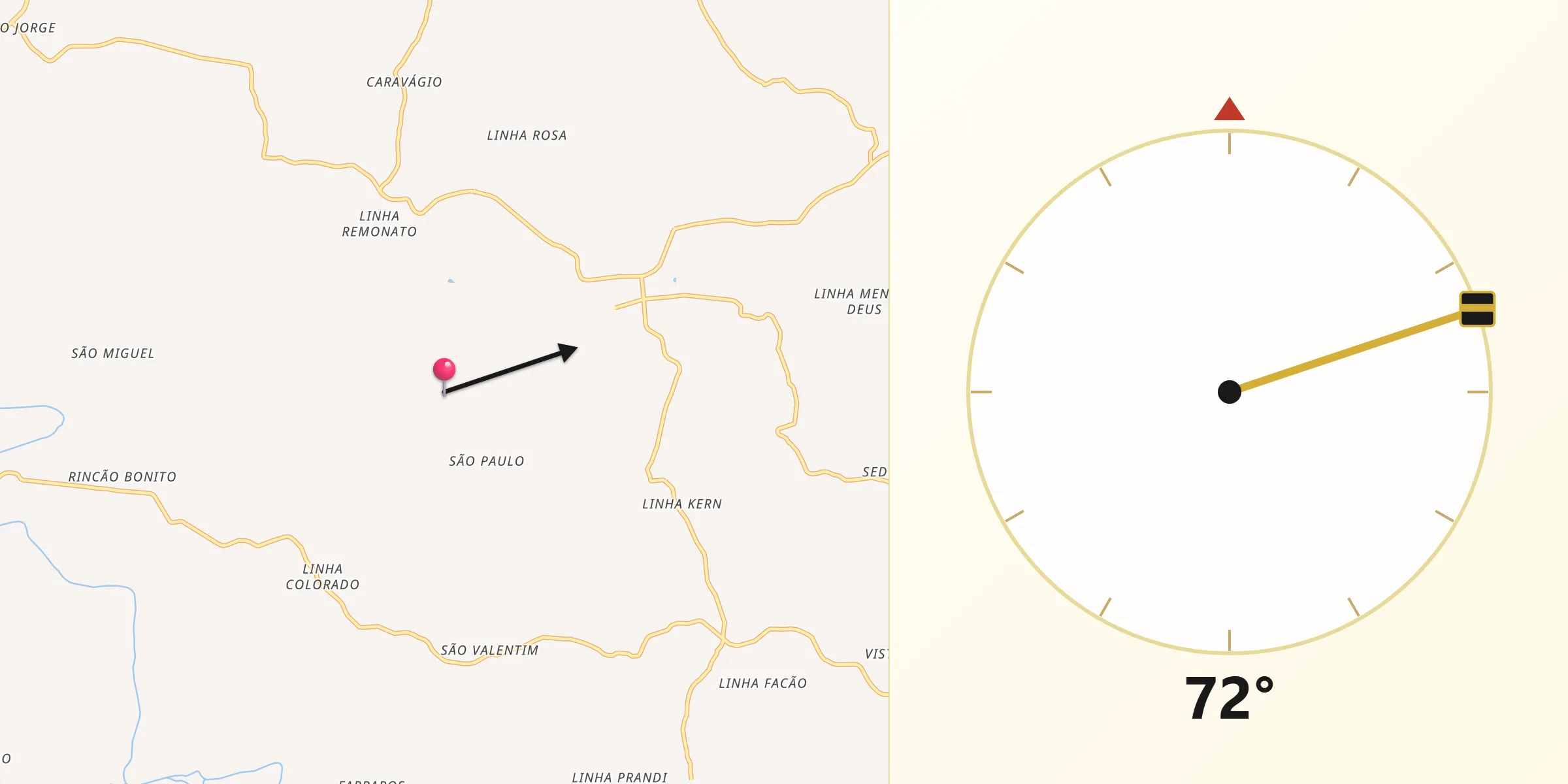 Direção da Qibla a partir de Santo Expedito do Sul