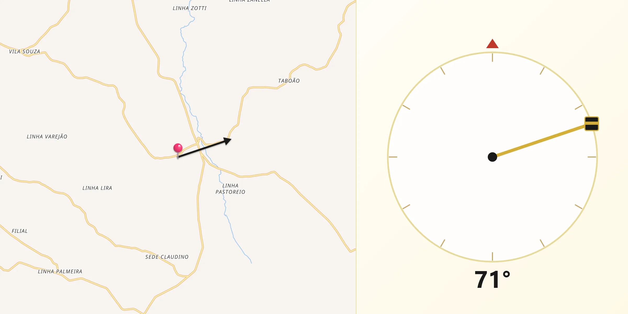 Direção da Qibla a partir de Tupanci do Sul