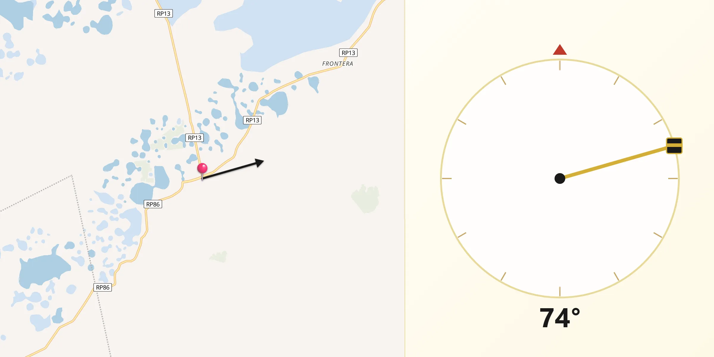 Dirección de la Qibla desde Palmar Grande