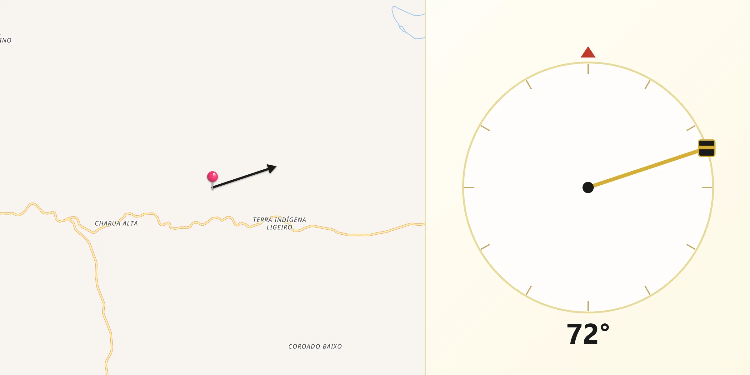 Direção da Qibla a partir de Charrua