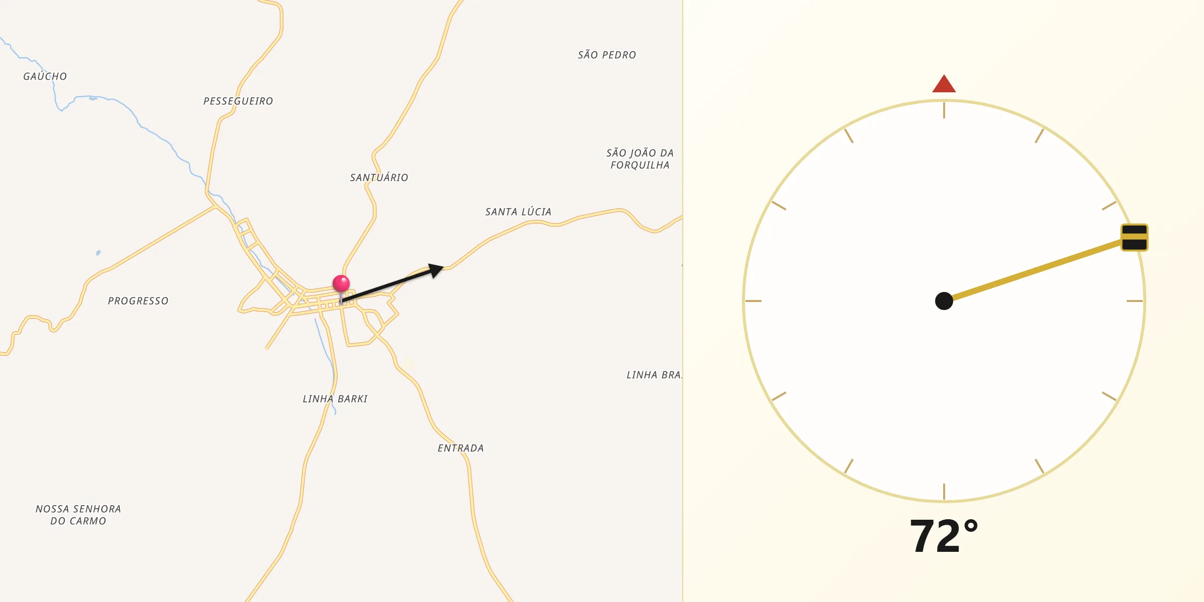Direção da Qibla a partir de Sananduva