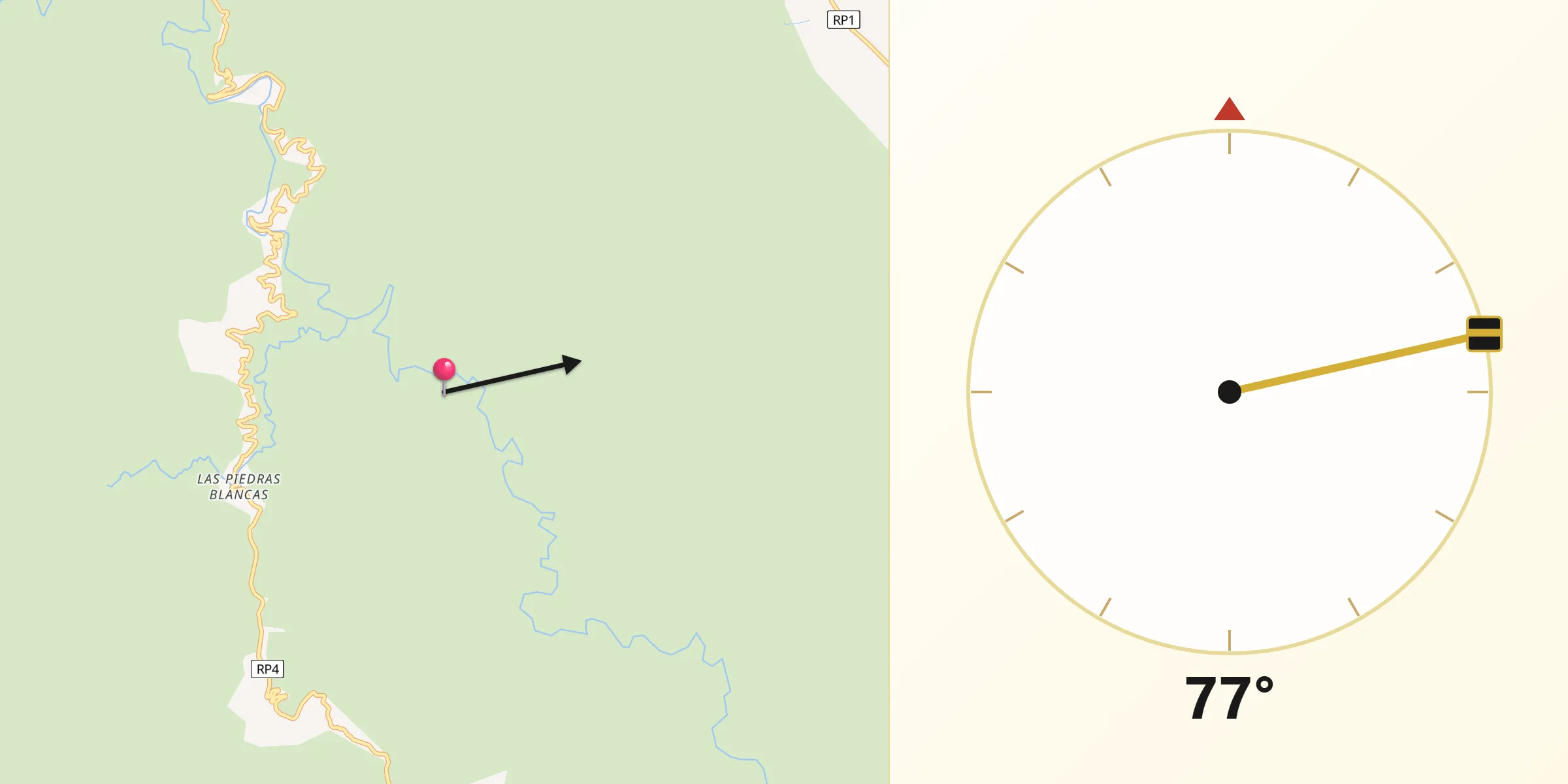 Dirección de la Qibla desde Departamento de Ambato