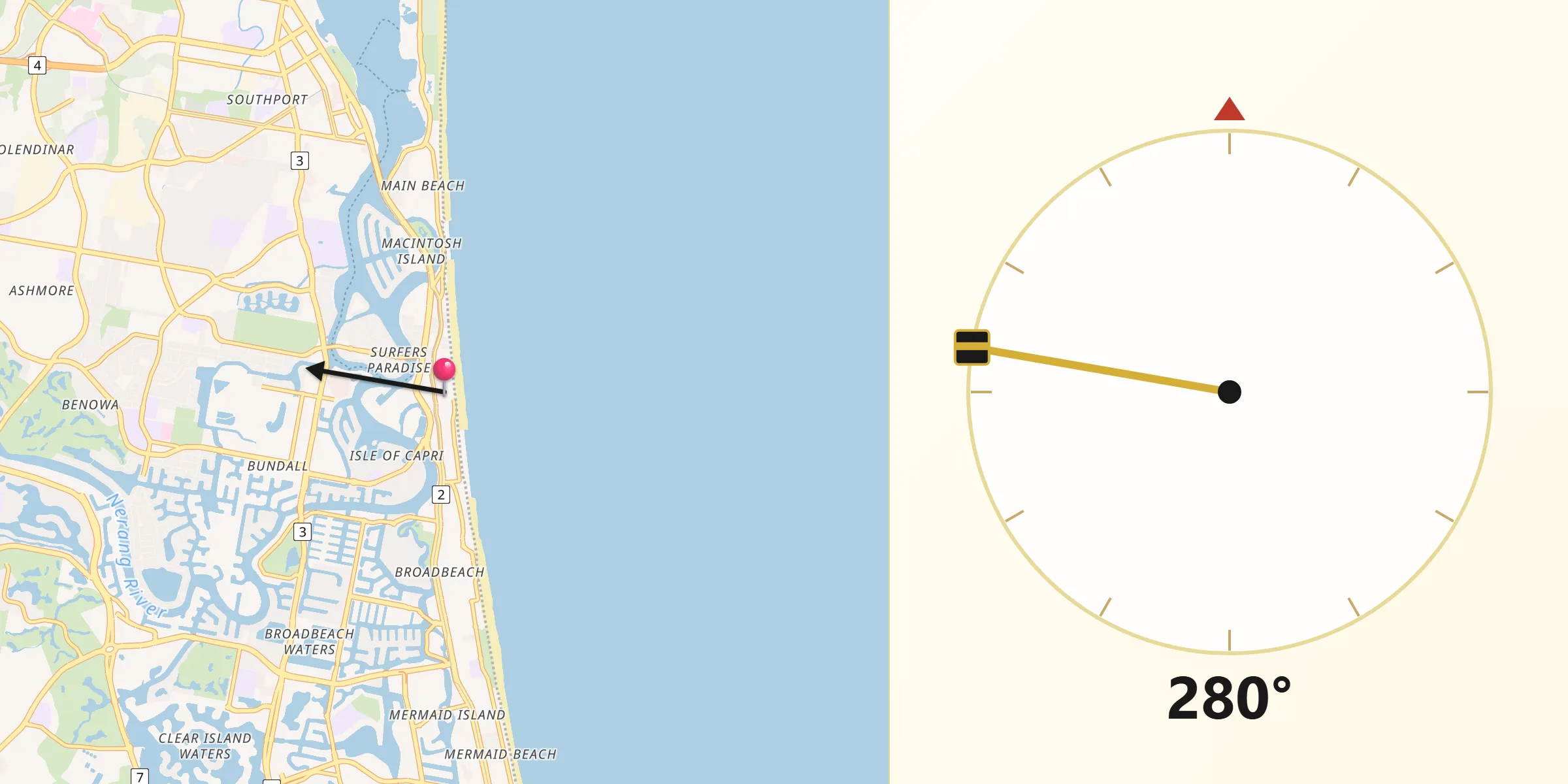 Qibla Direction from Surfers Paradise