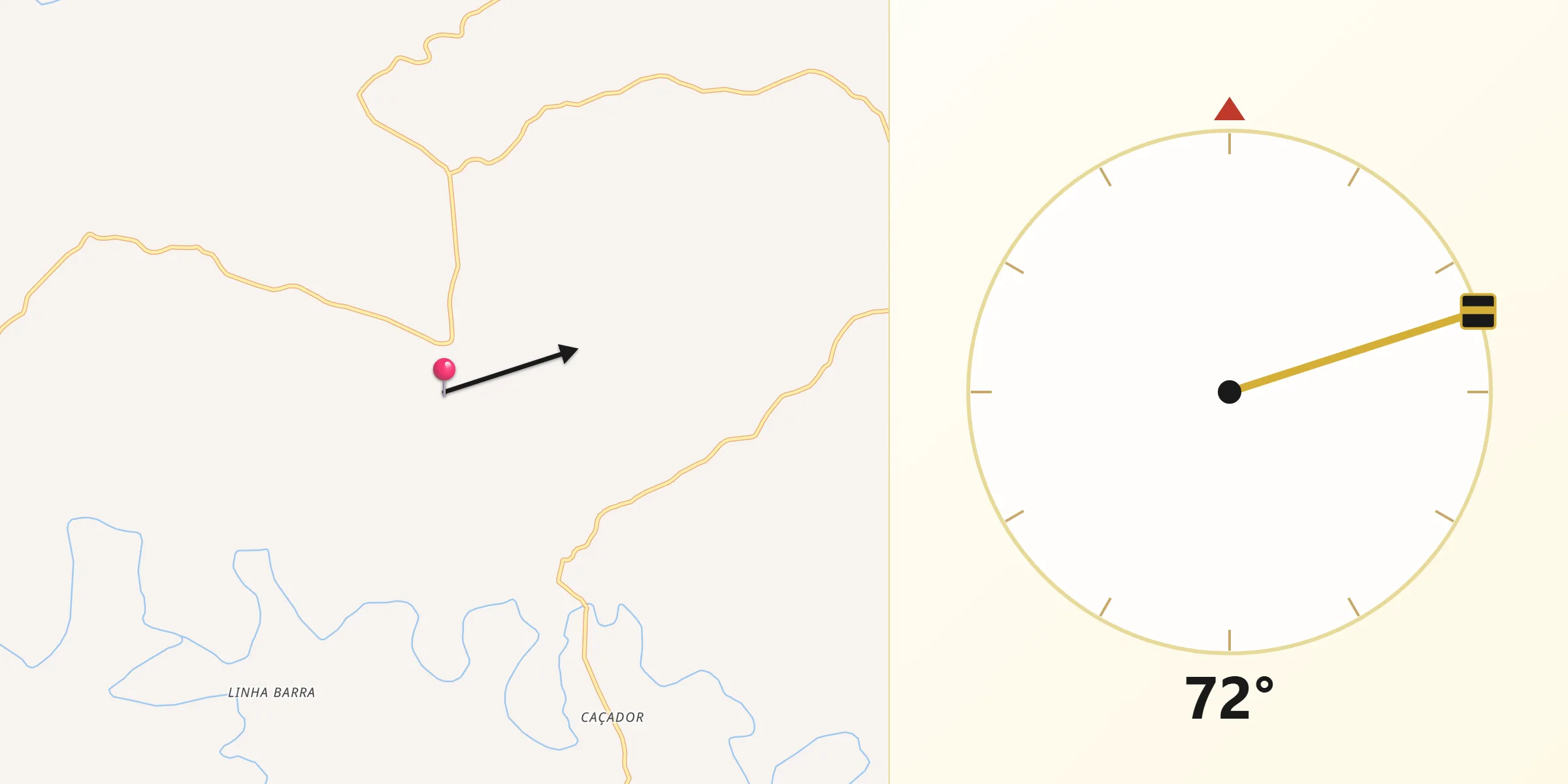 Direção da Qibla a partir de Nova Boa Vista