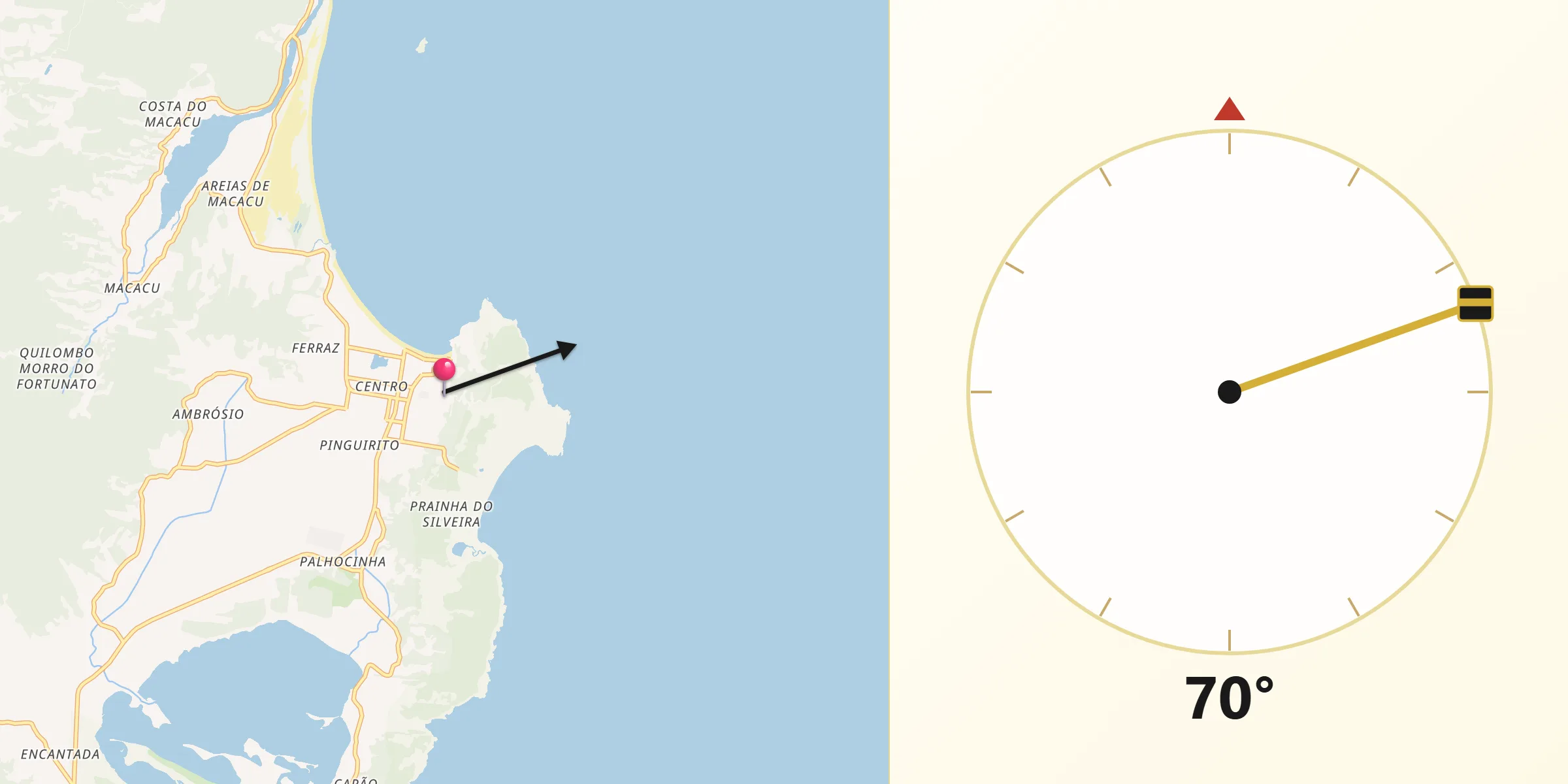 Direção da Qibla a partir de Garopaba
