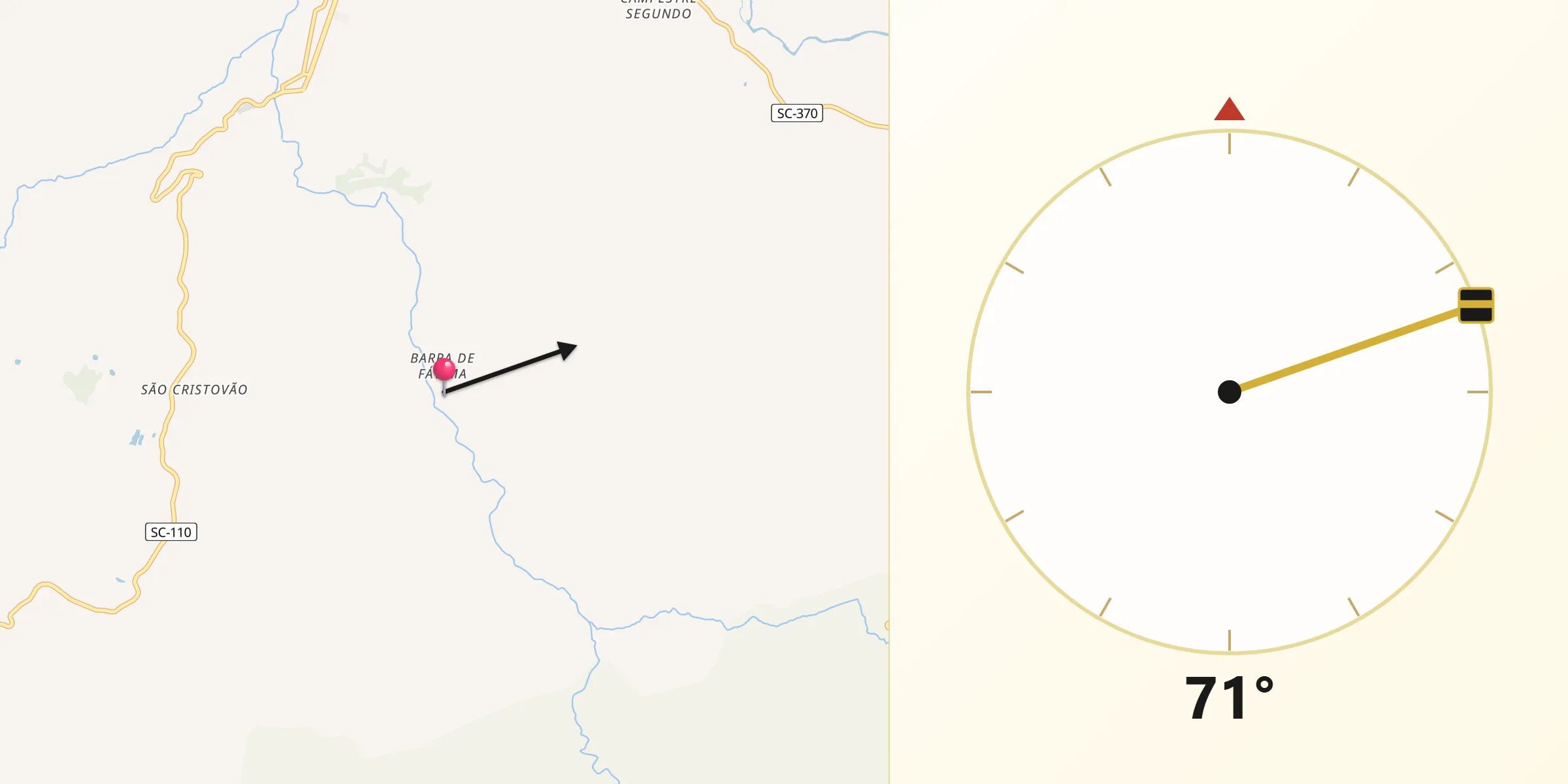 Direção da Qibla a partir de Urubici
