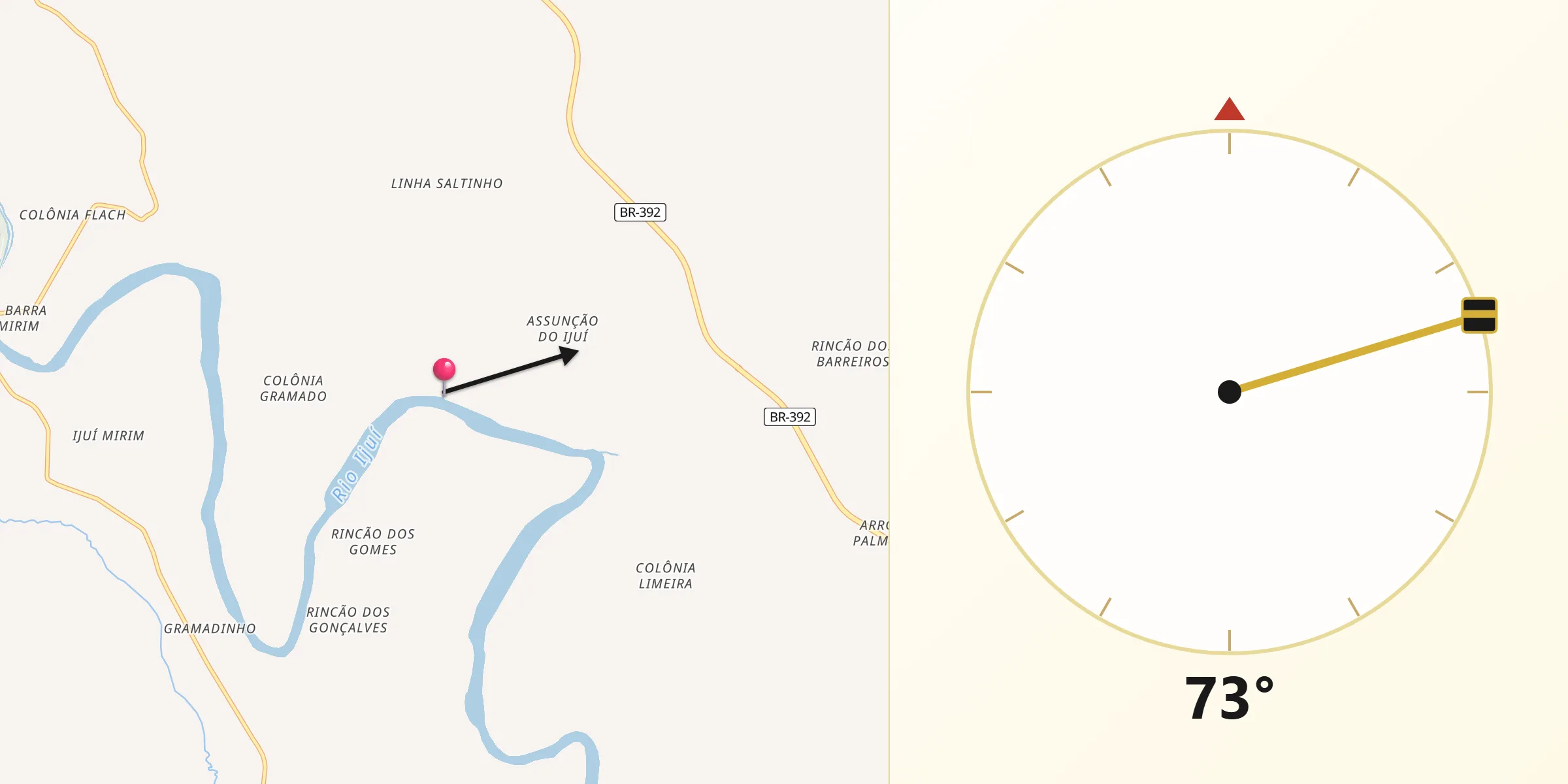 Direção da Qibla a partir de Roque Gonzales