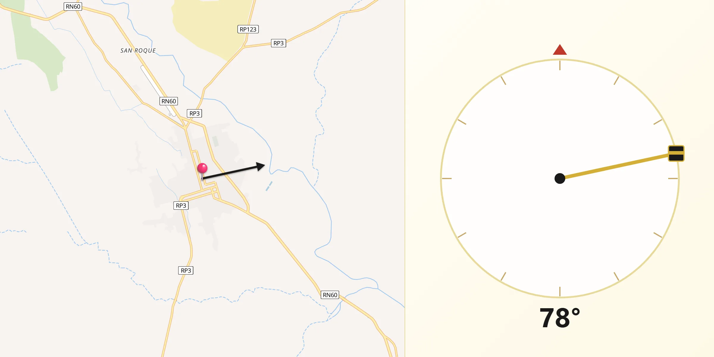 Dirección de la Qibla desde Tinogasta