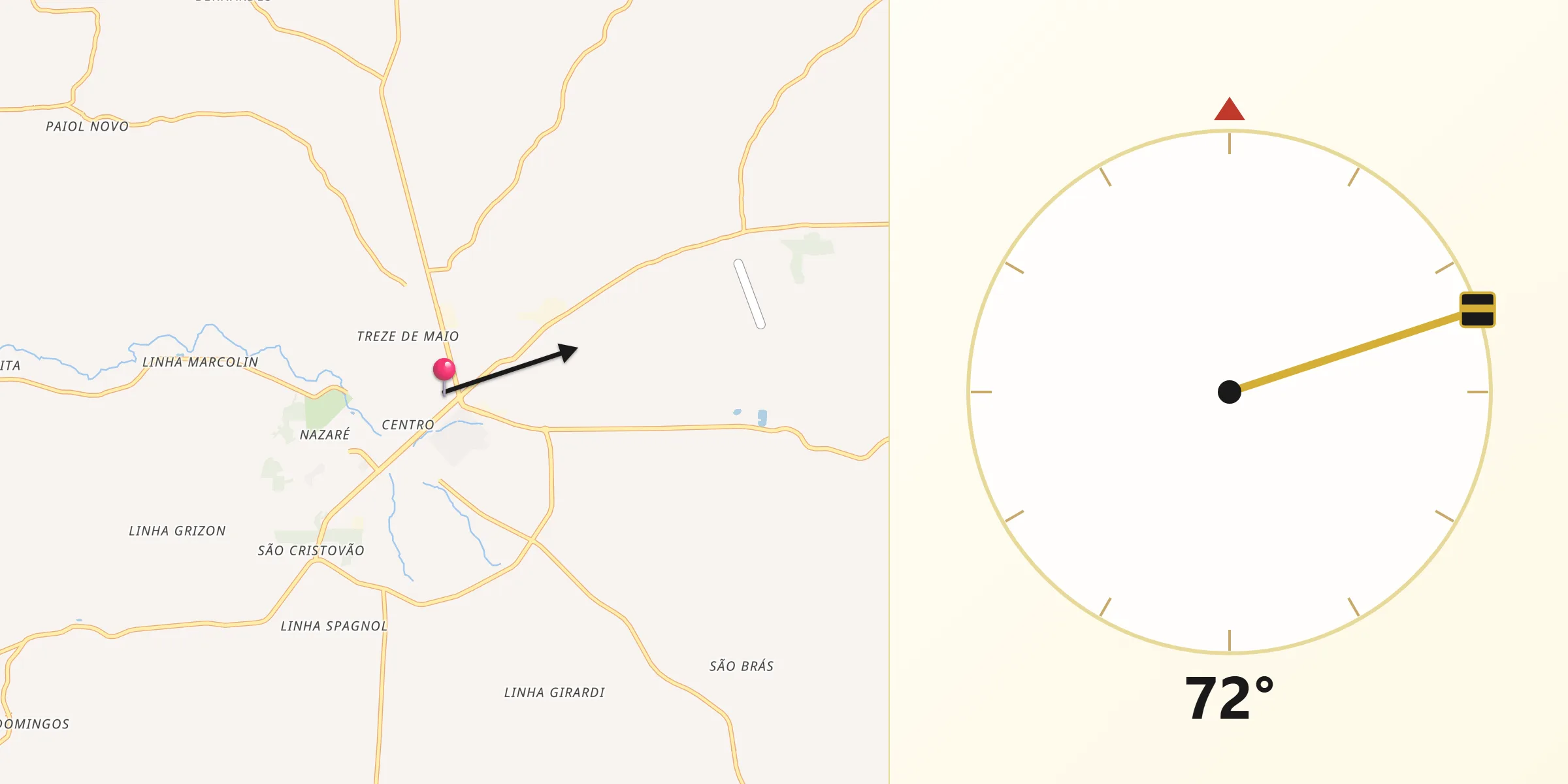 Direção da Qibla a partir de Tapejara