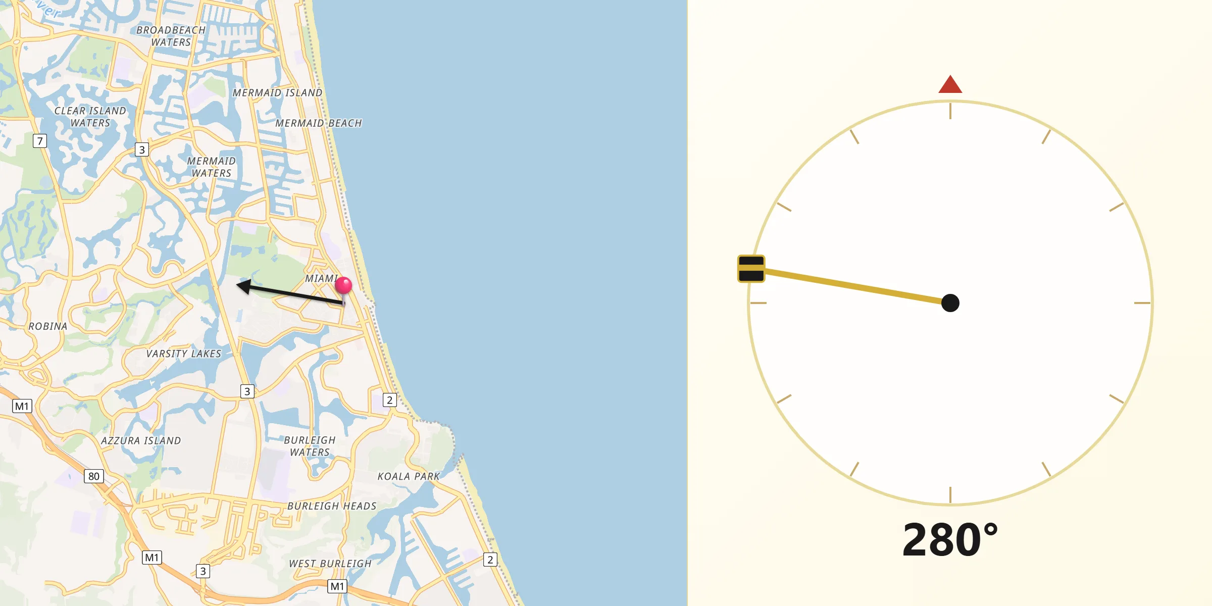 Qibla Direction from Miami
