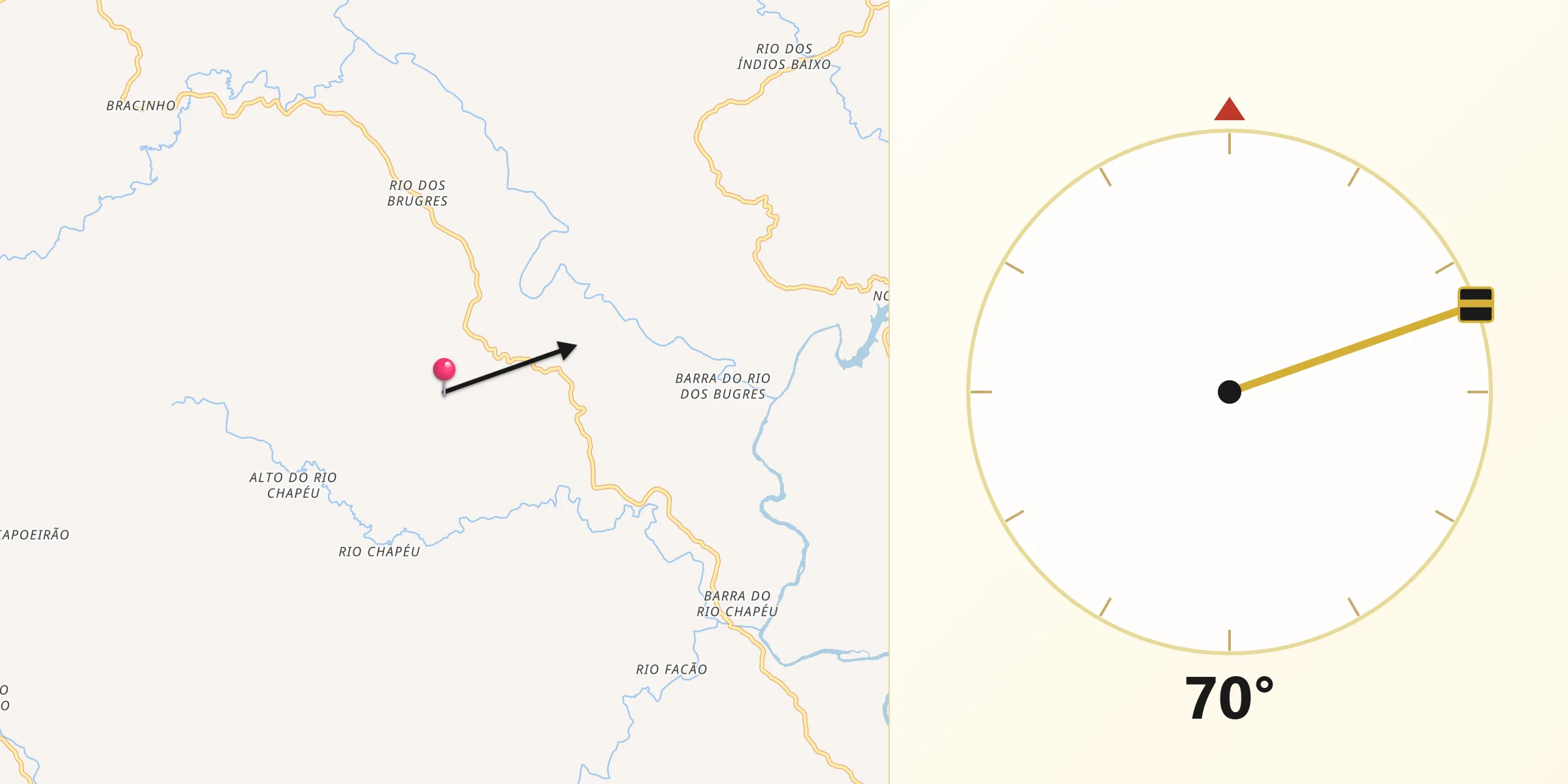 Direção da Qibla a partir de Rio Fortuna