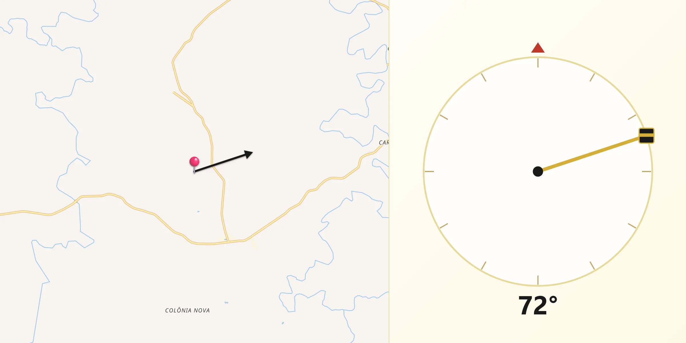 Direção da Qibla a partir de Vila Lângaro