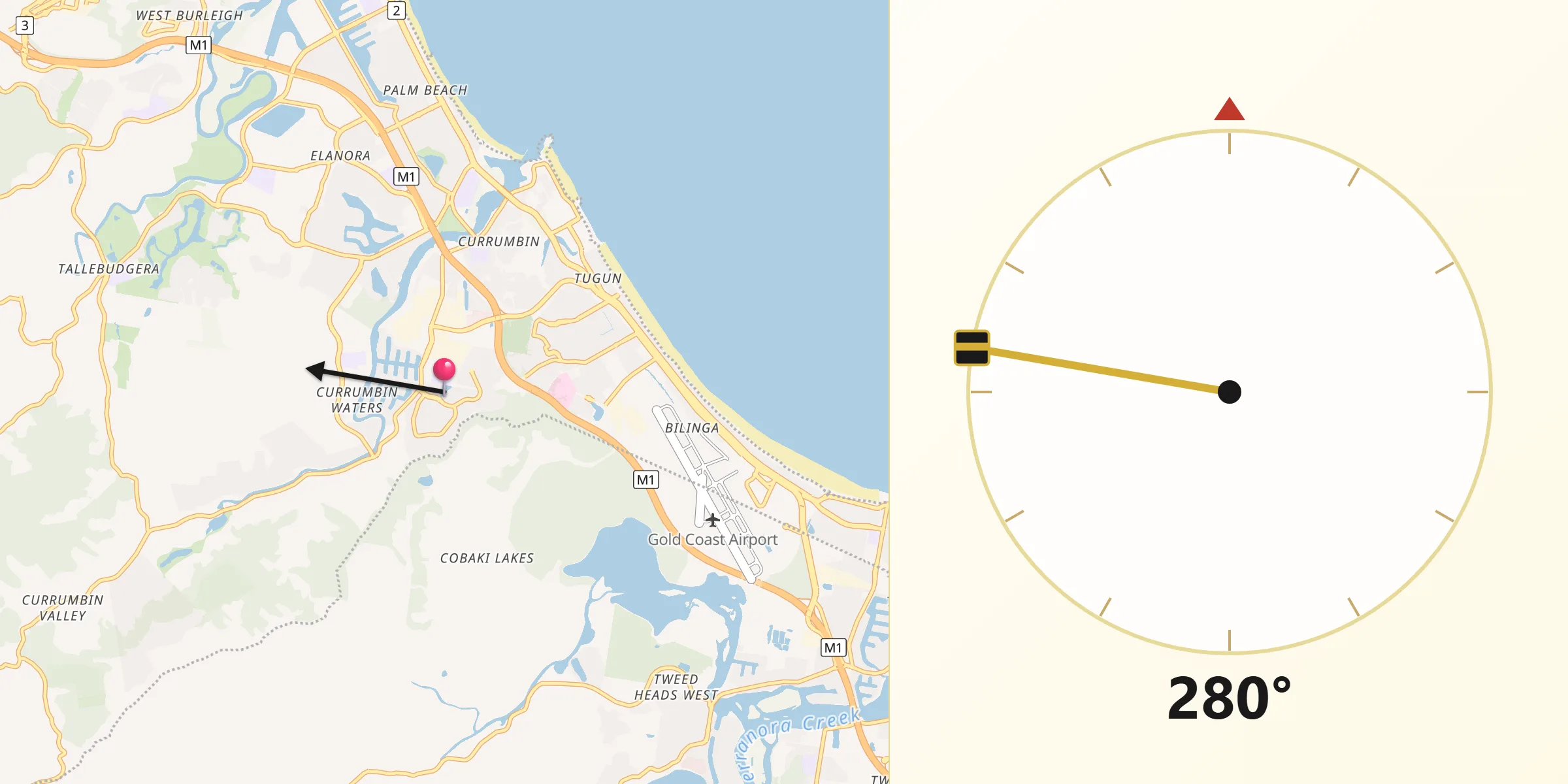 Qibla Direction from Currumbin Waters