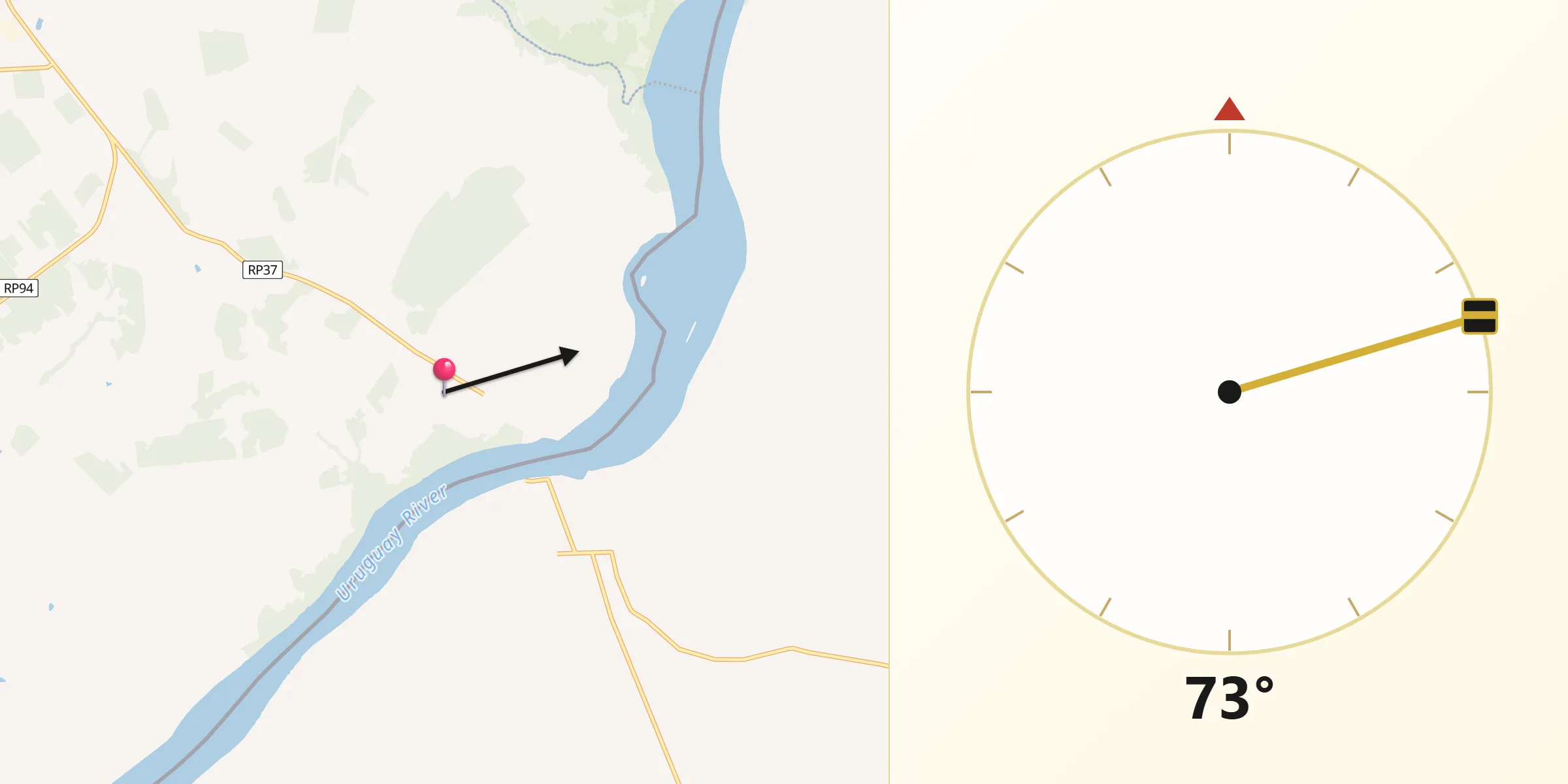 Dirección de la Qibla desde Garruchos