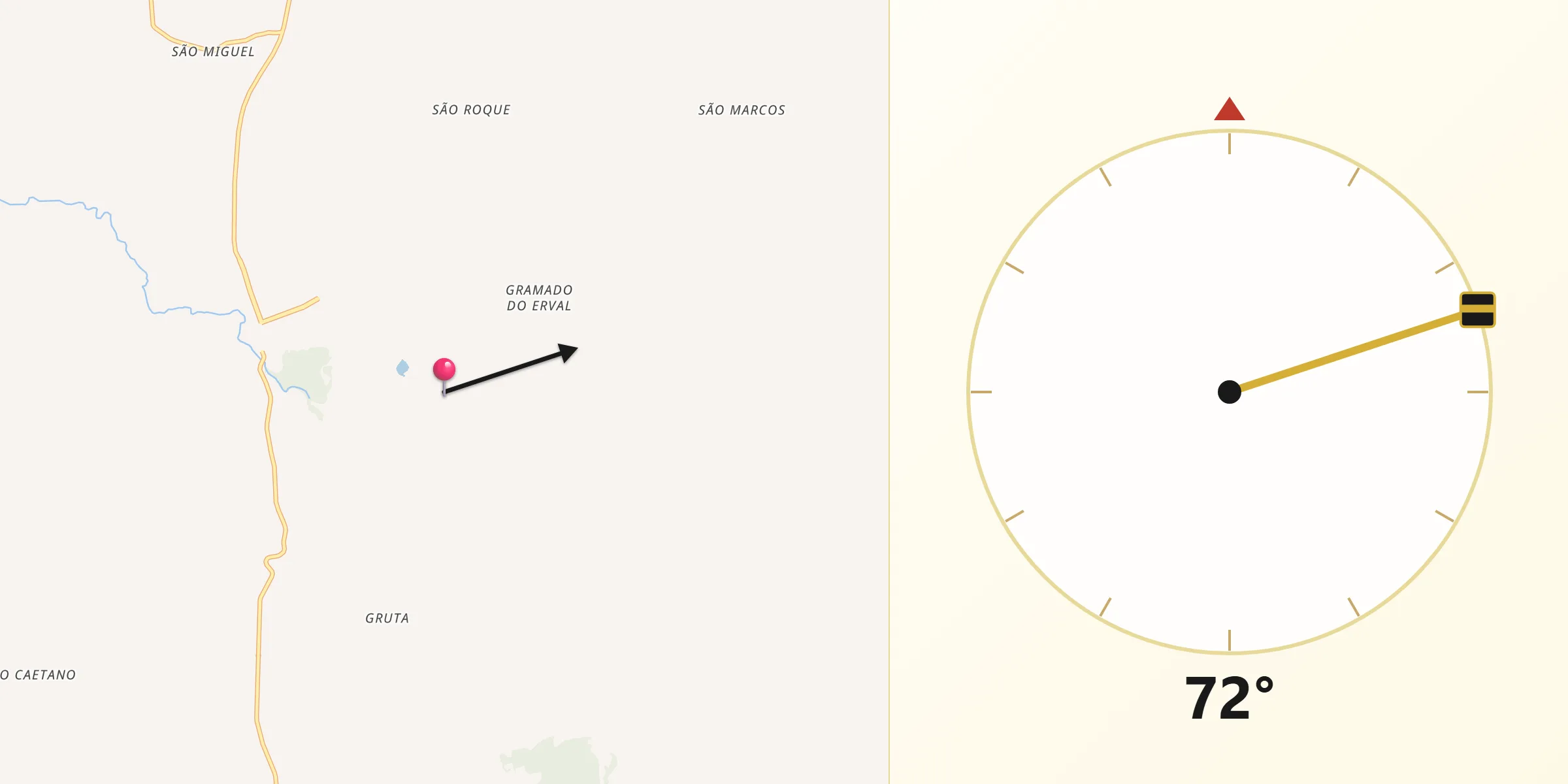 Direção da Qibla a partir de Água Santa