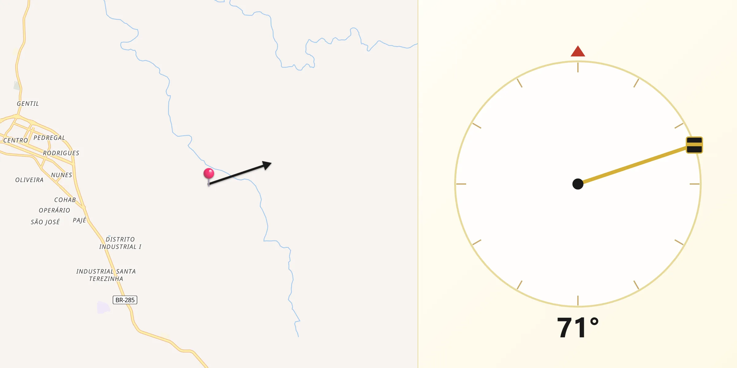 Direção da Qibla a partir de Lagoa Vermelha