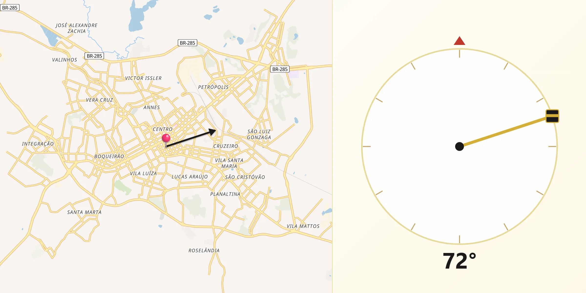 Direção da Qibla a partir de Passo Fundo