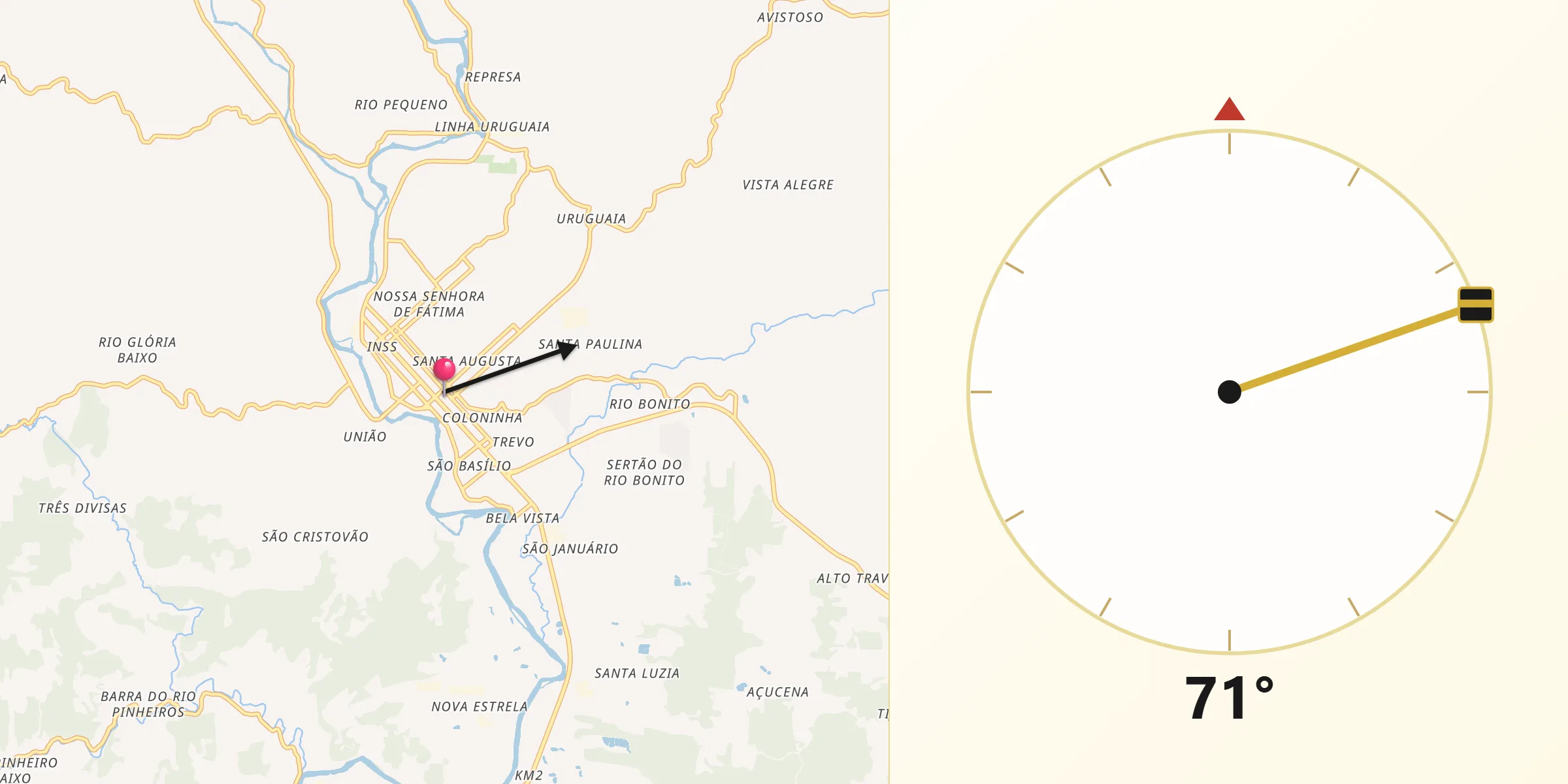 Direção da Qibla a partir de Braço do Norte