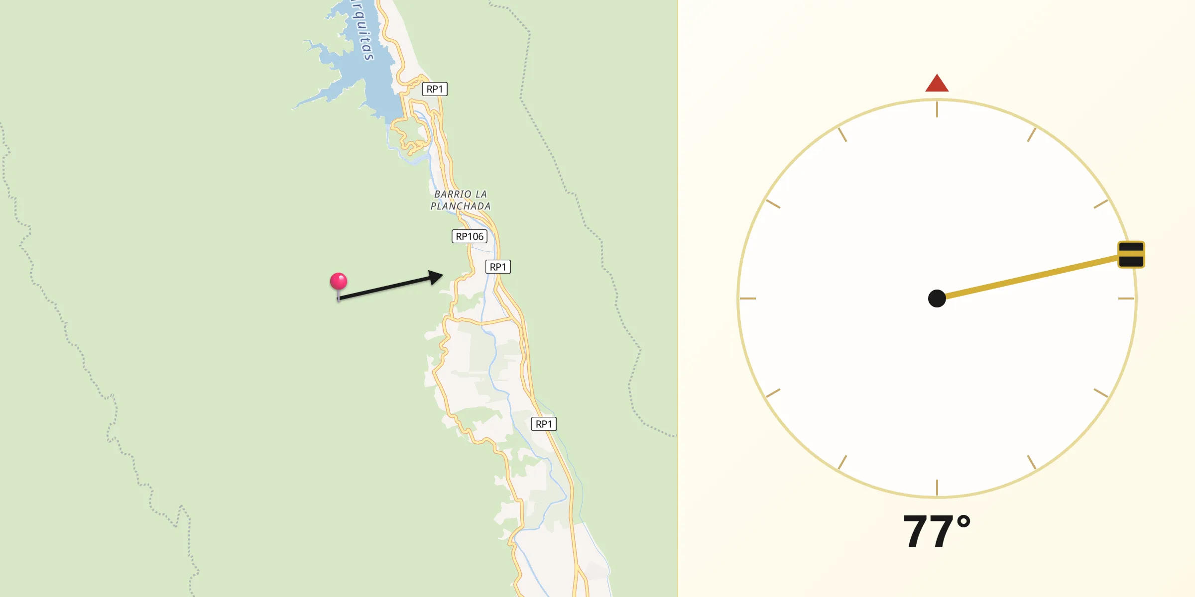 Dirección de la Qibla desde Departamento de Fray Mamerto Esquiú