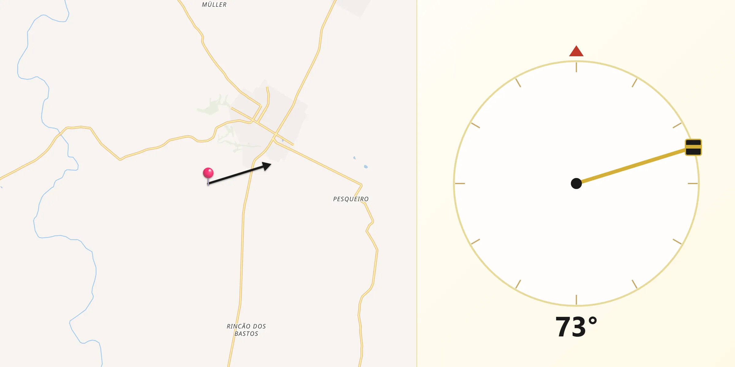Direção da Qibla a partir de Caibaté