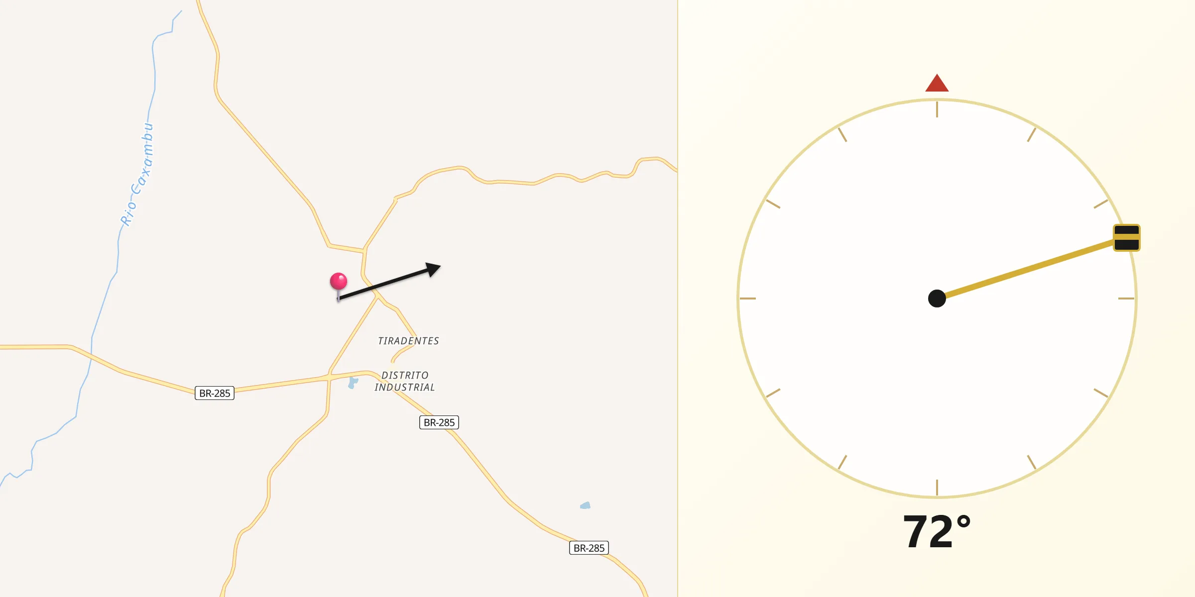 Direção da Qibla a partir de Santa Bárbara do Sul