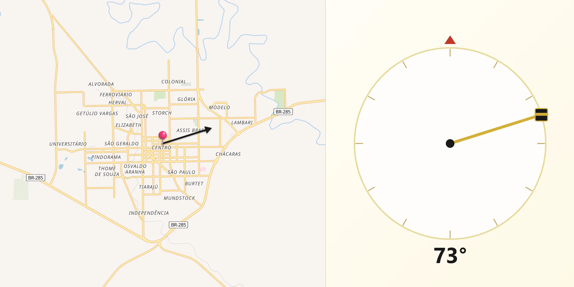 Direção da Qibla a partir de Ijuí