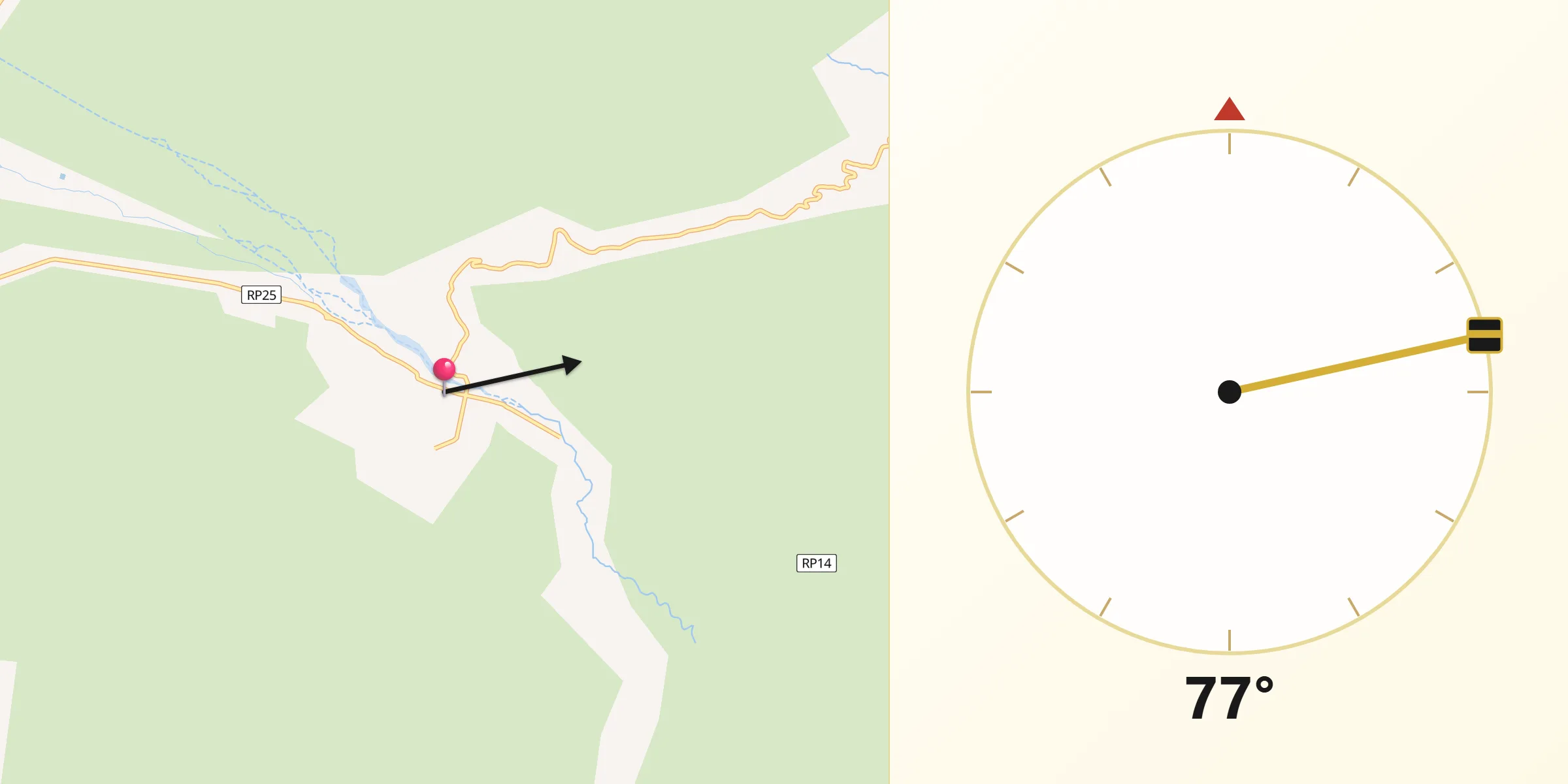 Dirección de la Qibla desde Pomán