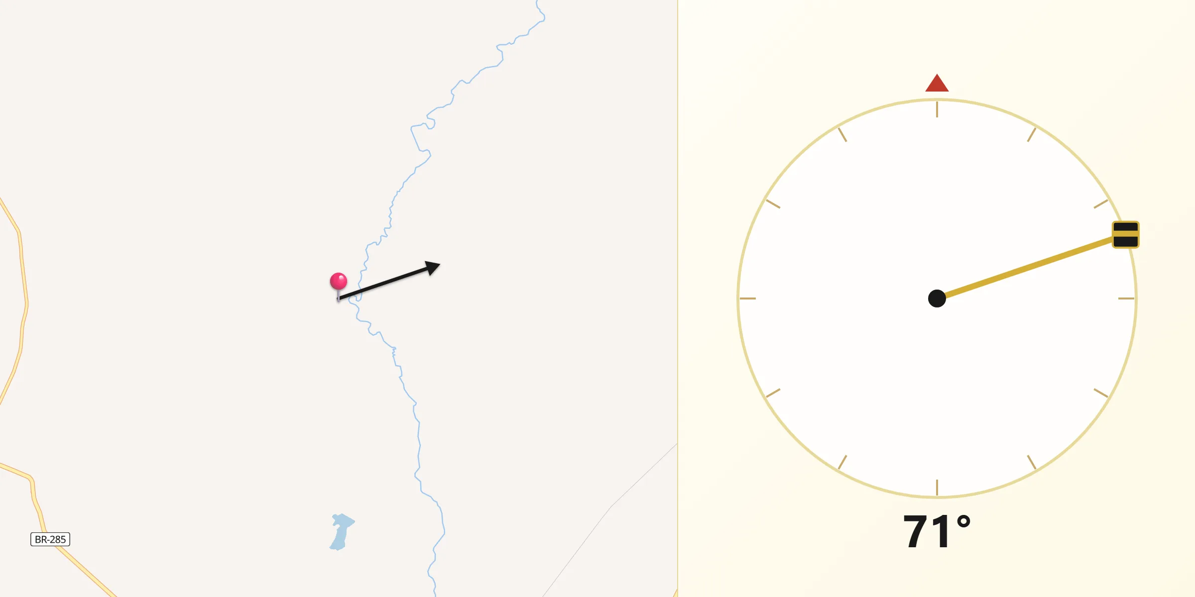 Direção da Qibla a partir de Vacaria