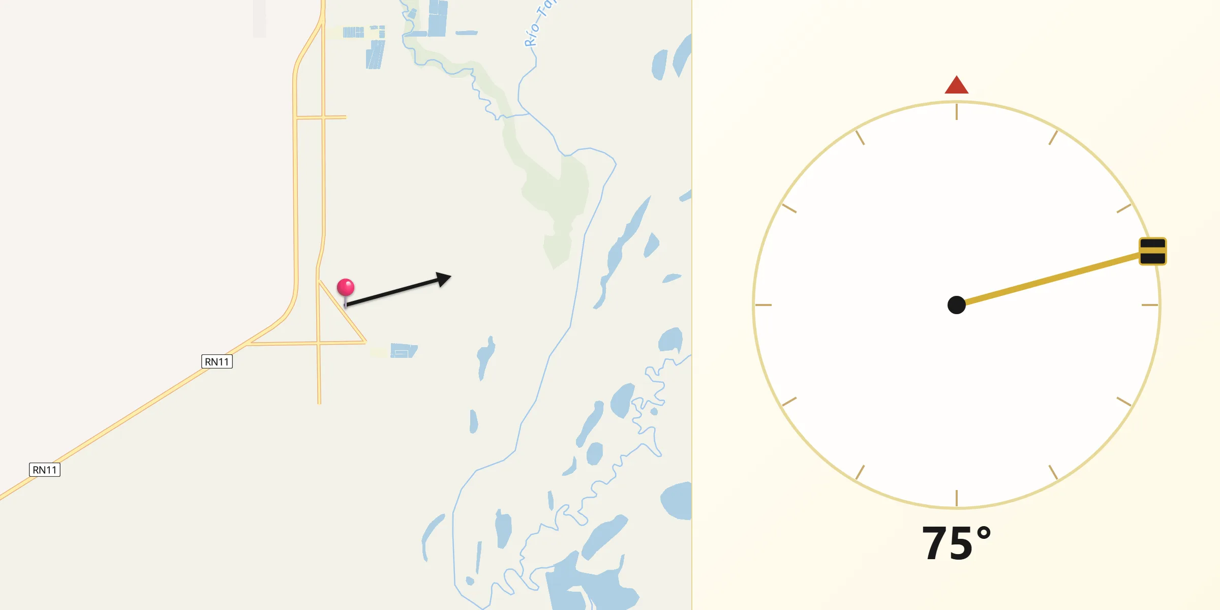 Dirección de la Qibla desde Tacuarendí