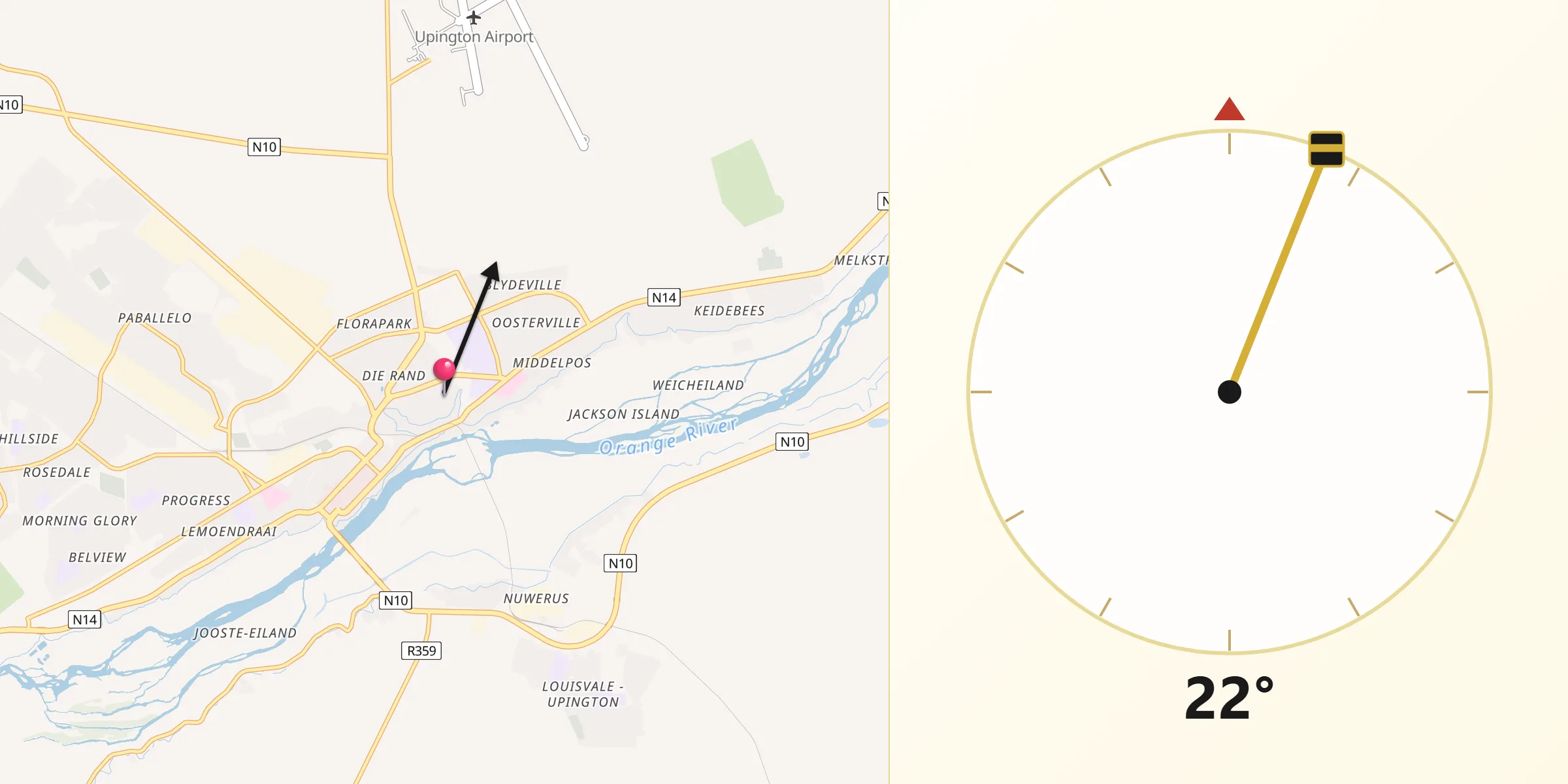 Qibla Direction from Upington