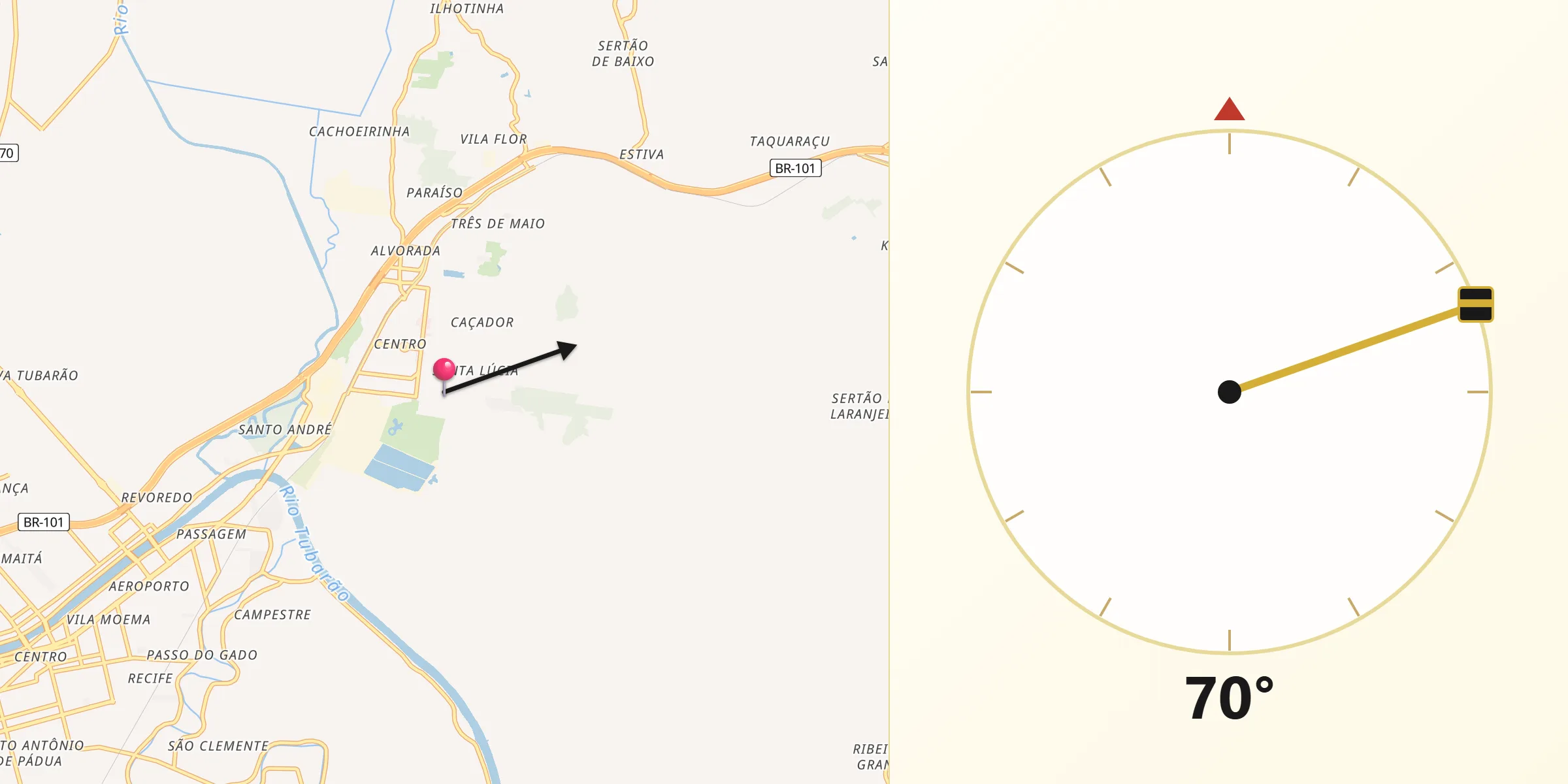 Direção da Qibla a partir de Capivari de Baixo