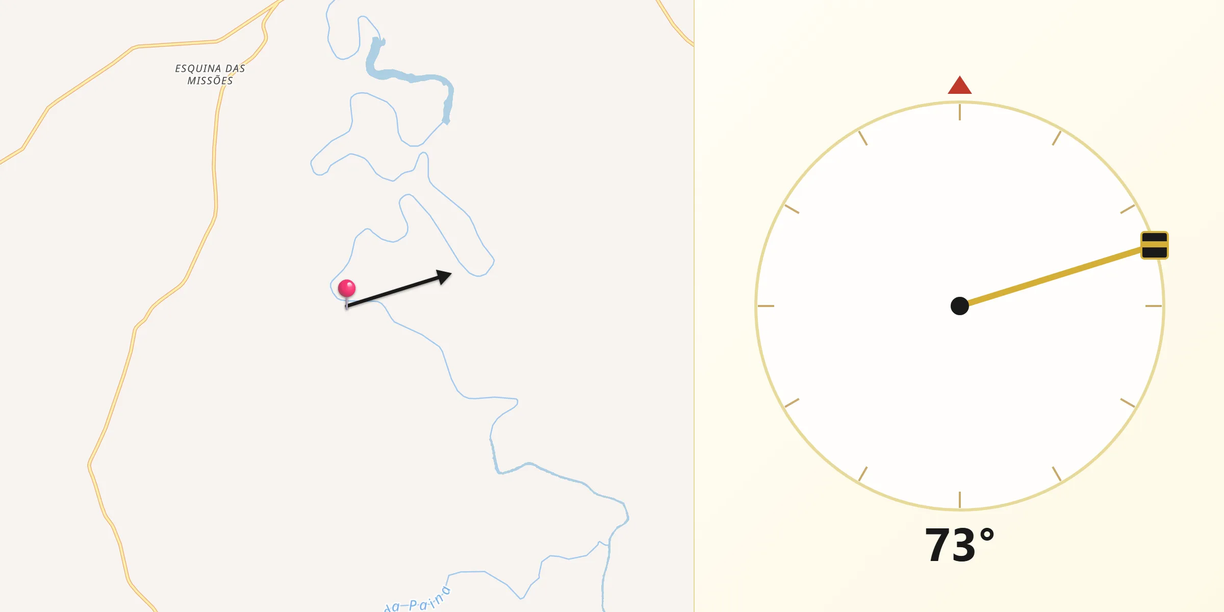 Direção da Qibla a partir de Entre-Ijuís
