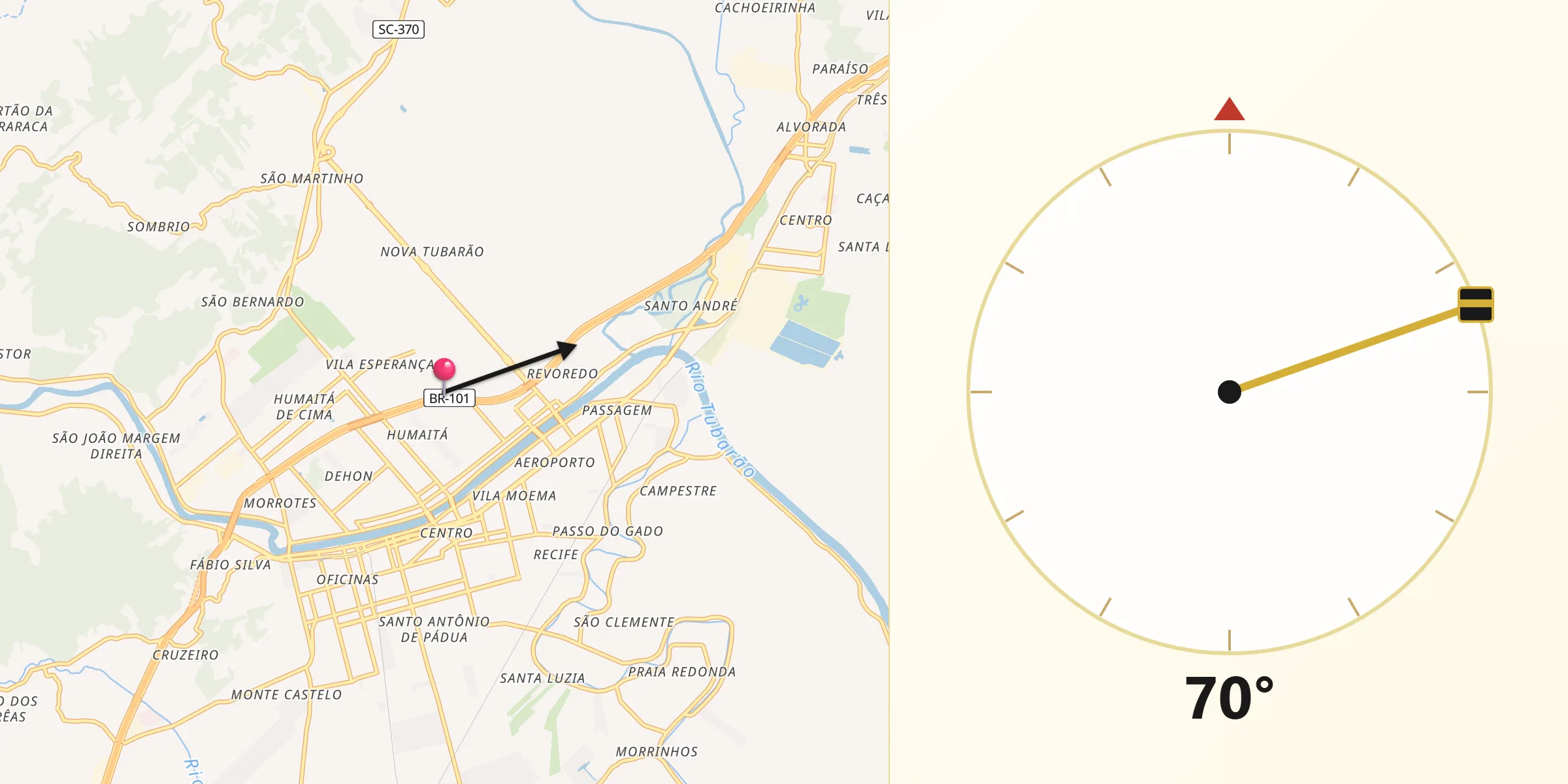 Direção da Qibla a partir de Tubarão