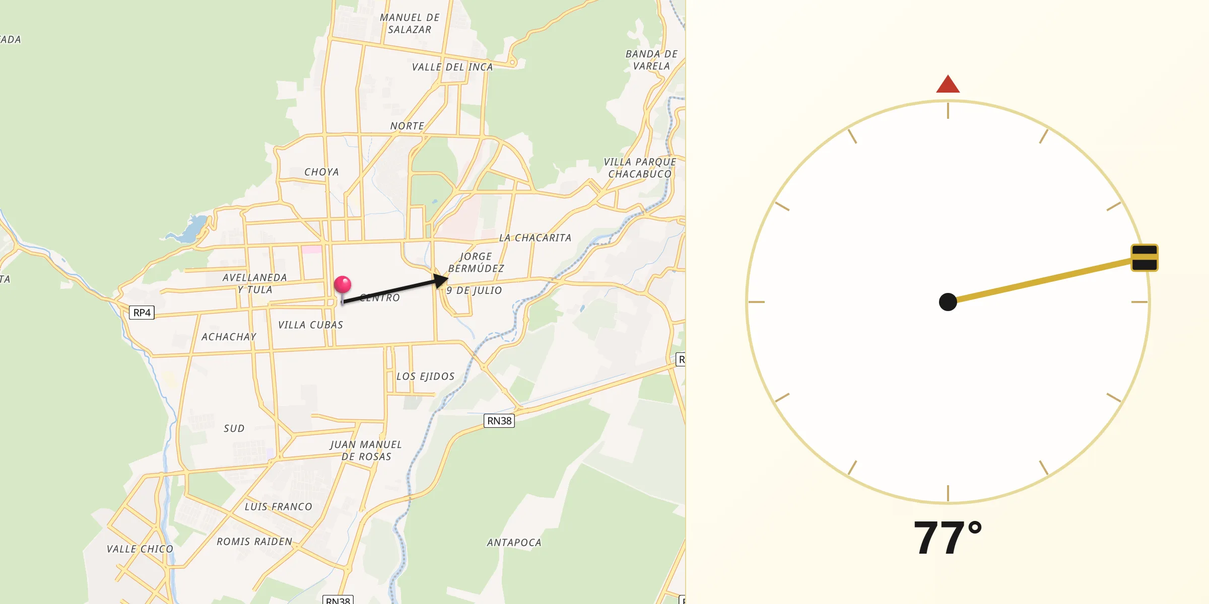 Dirección de la Qibla desde San Fernando del Valle de Catamarca