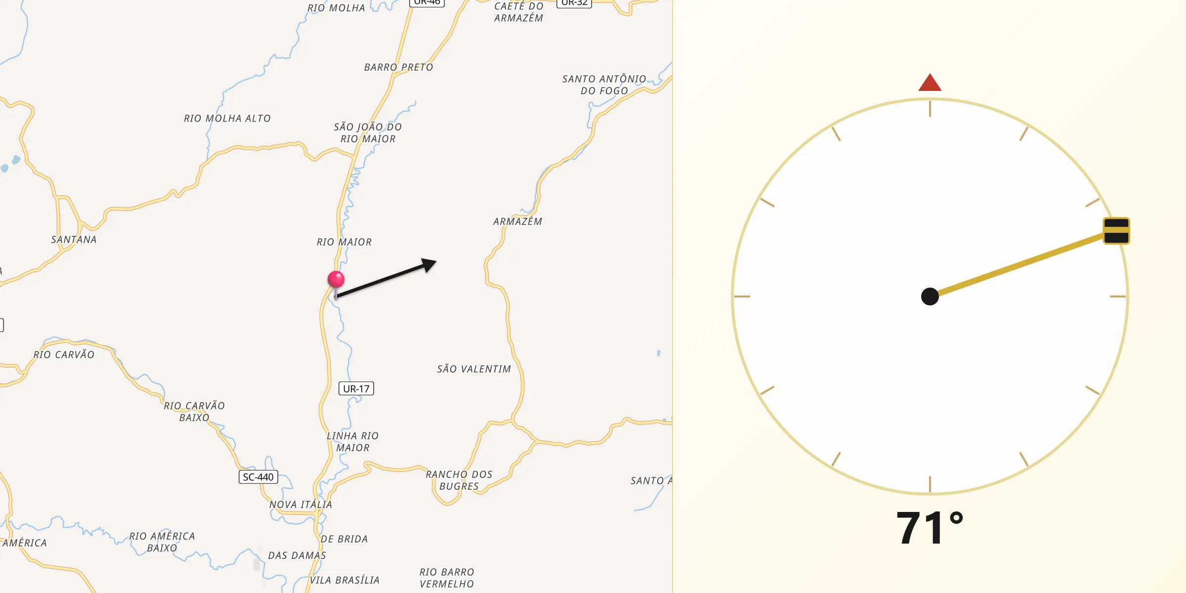 Direção da Qibla a partir de Urussanga