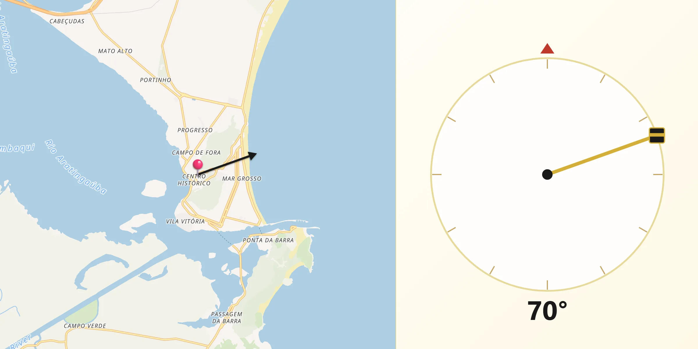 Direção da Qibla a partir de Laguna