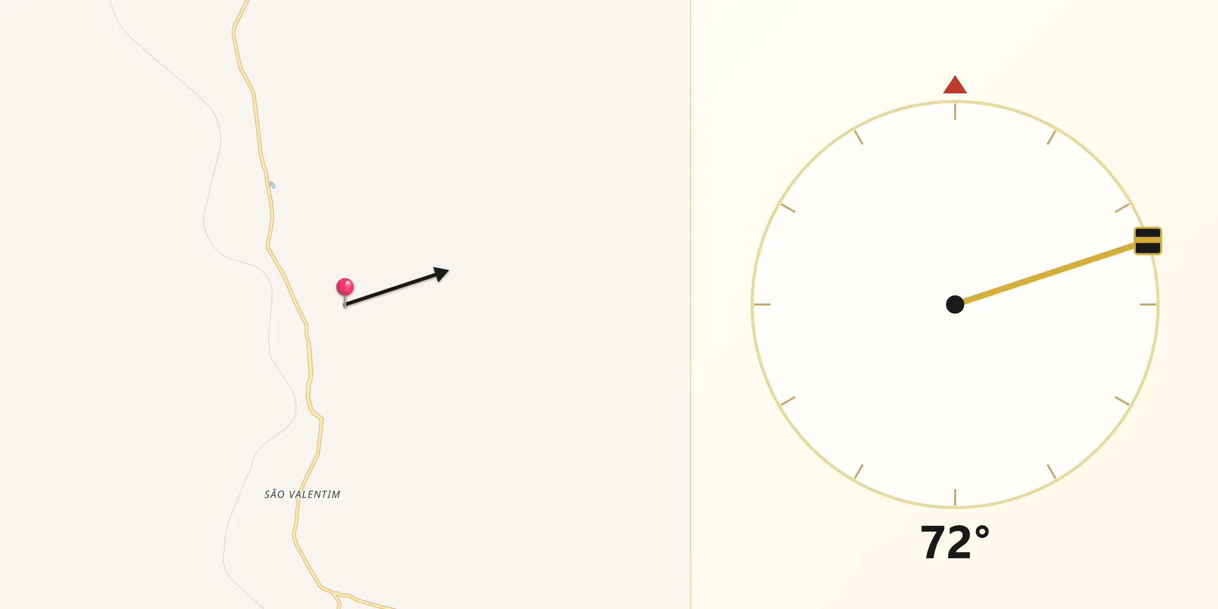 Direção da Qibla a partir de Santo Antônio do Palma