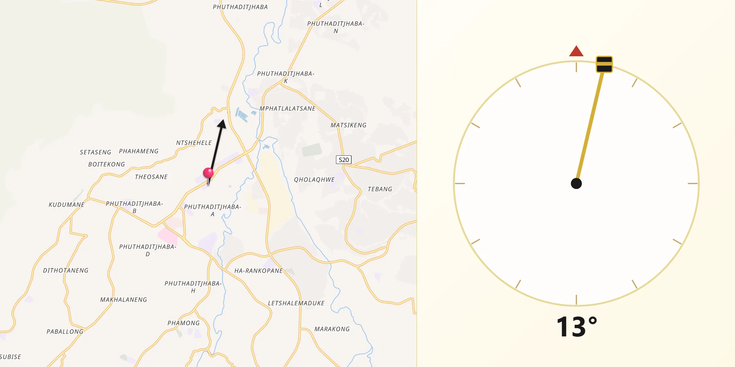 Qibla Direction from Phuthaditjhaba