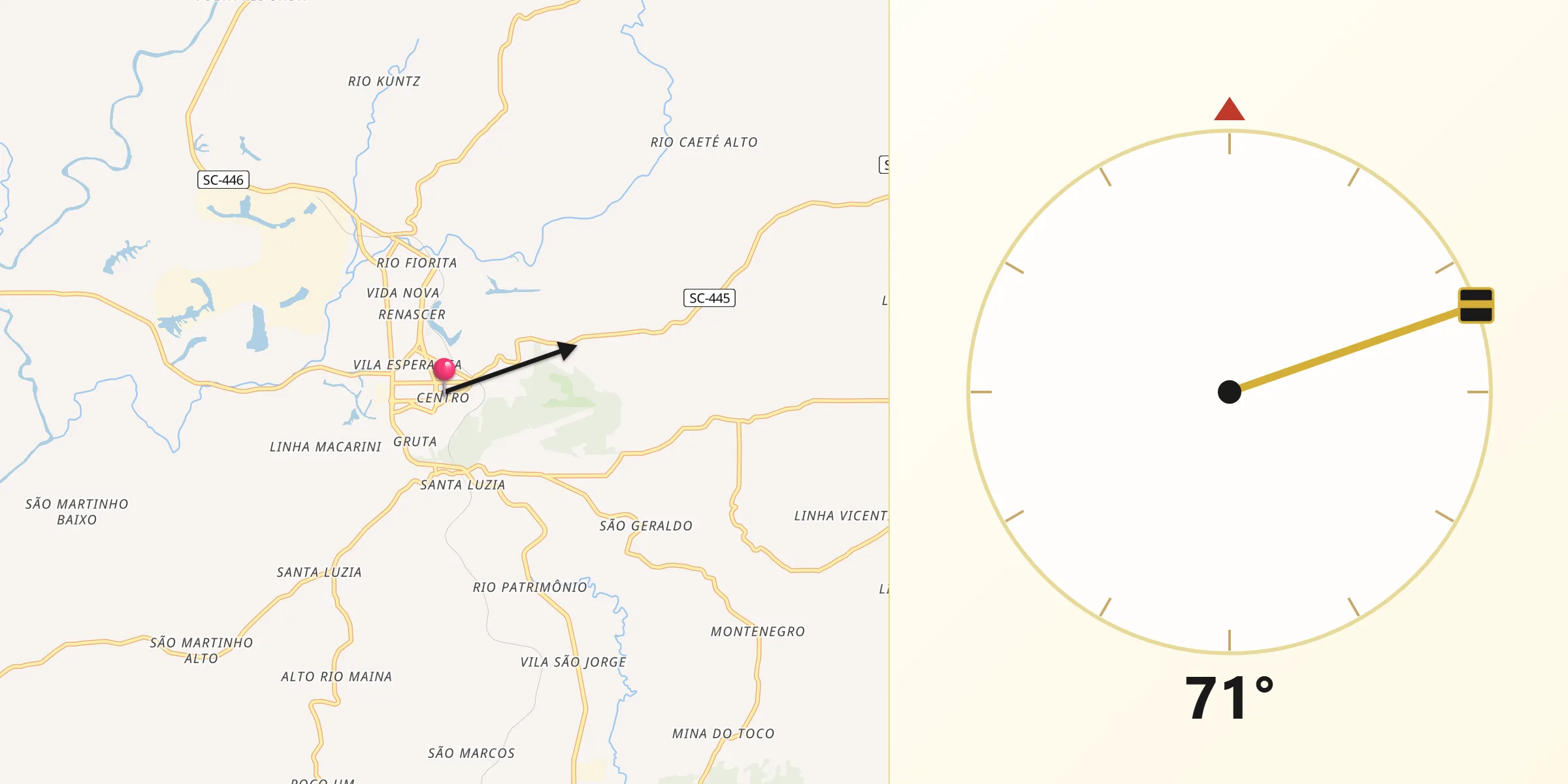 Direção da Qibla a partir de Siderópolis